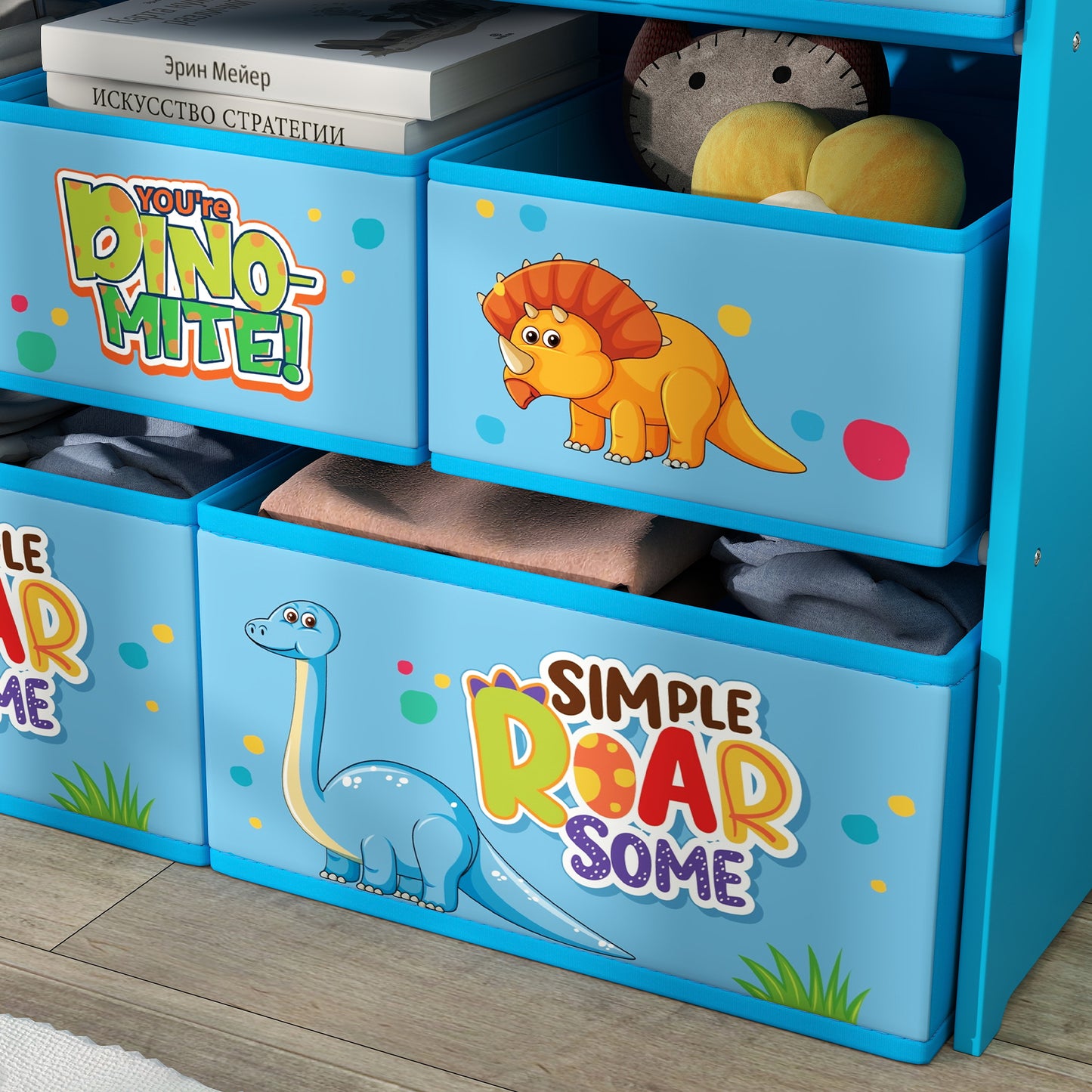 AIYAPLAY 3 Tier Kids Storage Unit With 9 Non Woven Fabric Boxes For Toys And Books In Blue