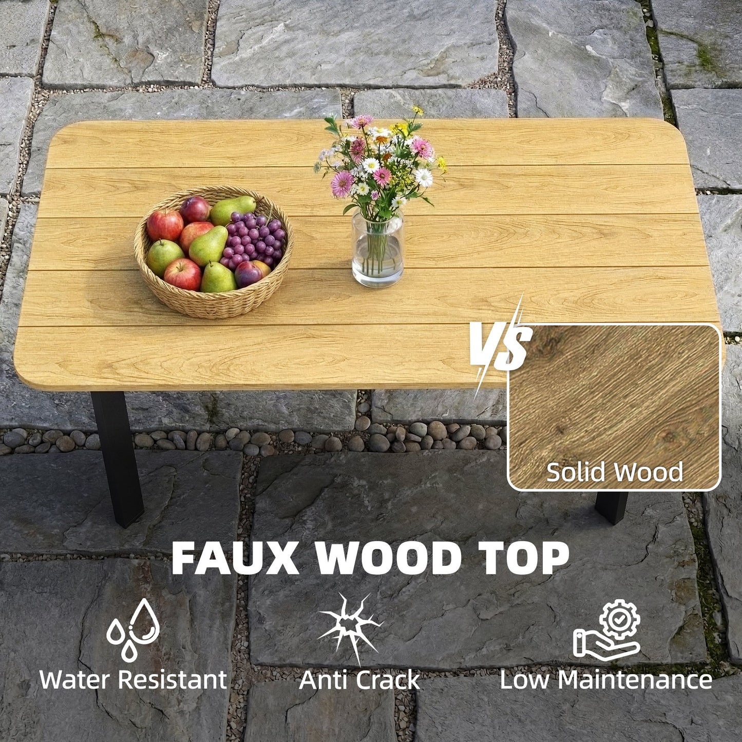 Outsunny Outdoor Garden Coffee Table With Slatted Wood Plastic Composite Top And Weather Resistant Metal Frame Brown
