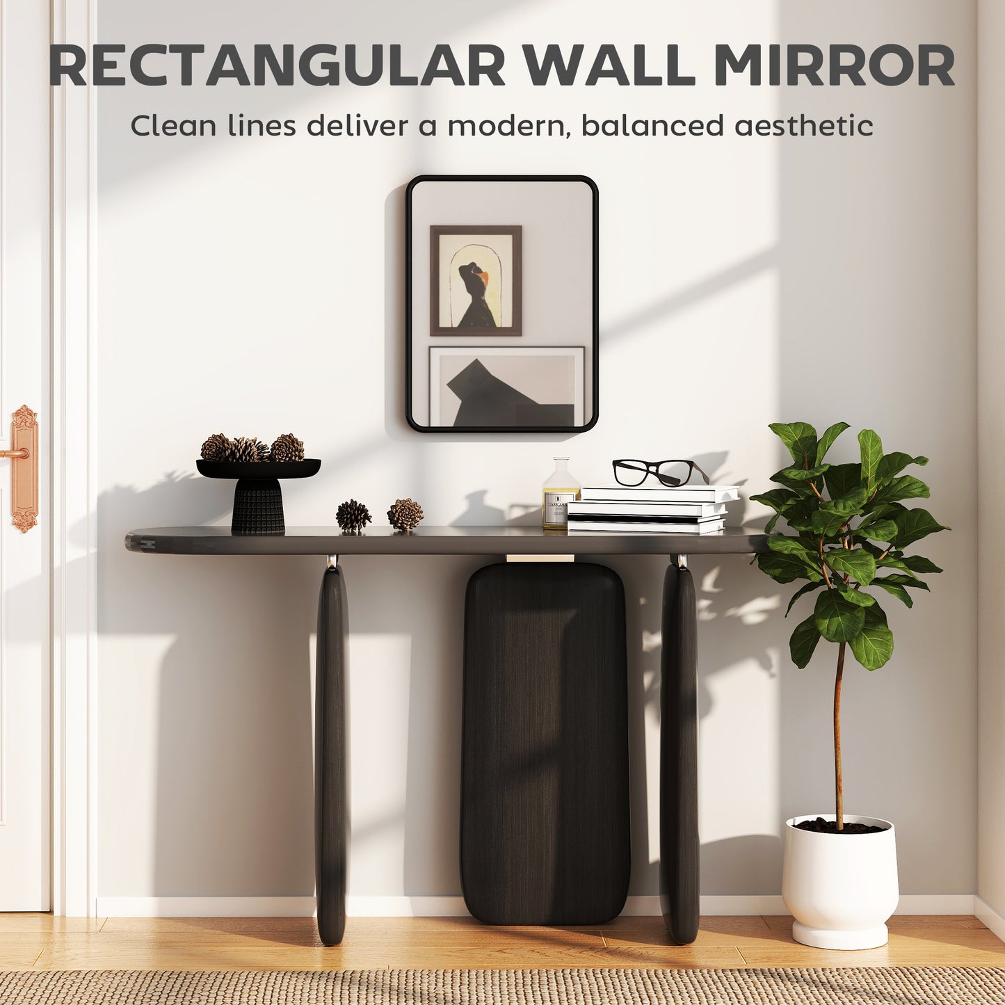 Homcom Rectangular Wall Mirror With HD Glass Black Metal Frame Dual Hanging Options Warp Free Backboard