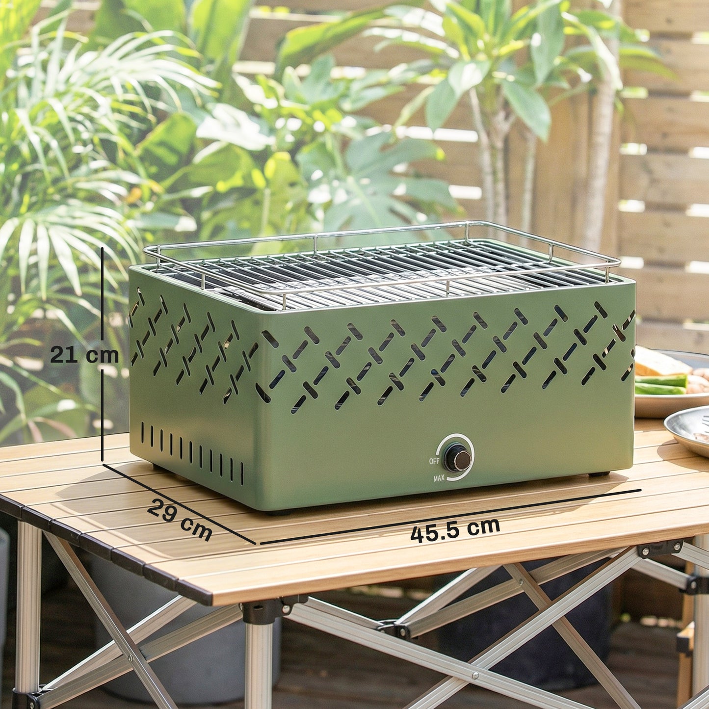 Outsunny Portable Charcoal BBQ Grill With Built In Fan Battery Powered For Camping Picnics Light Green