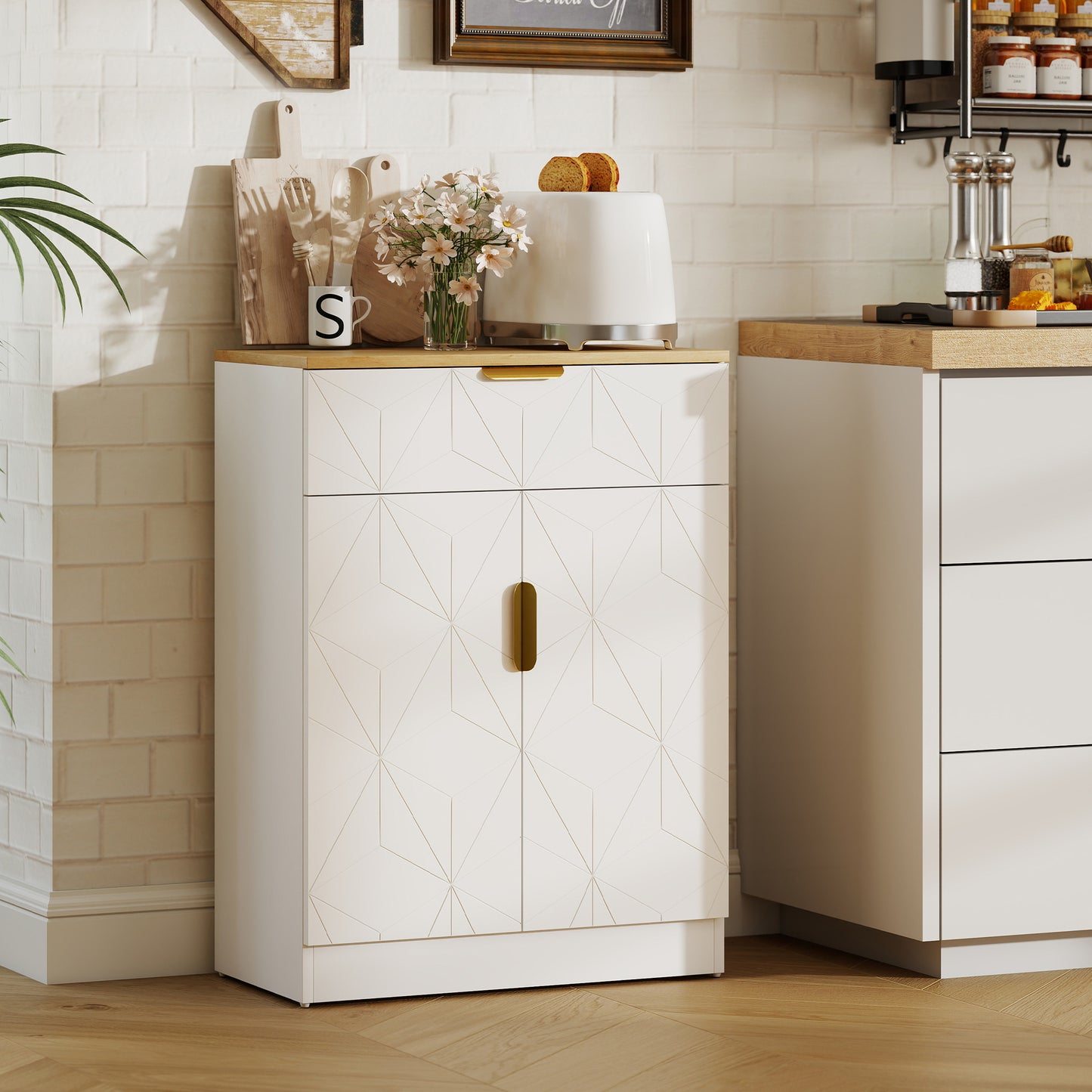 HOMCOM Sideboard Storage Cabinet With Drawer And Adjustable Shelf For Living Room Kitchen Dining Entryway White