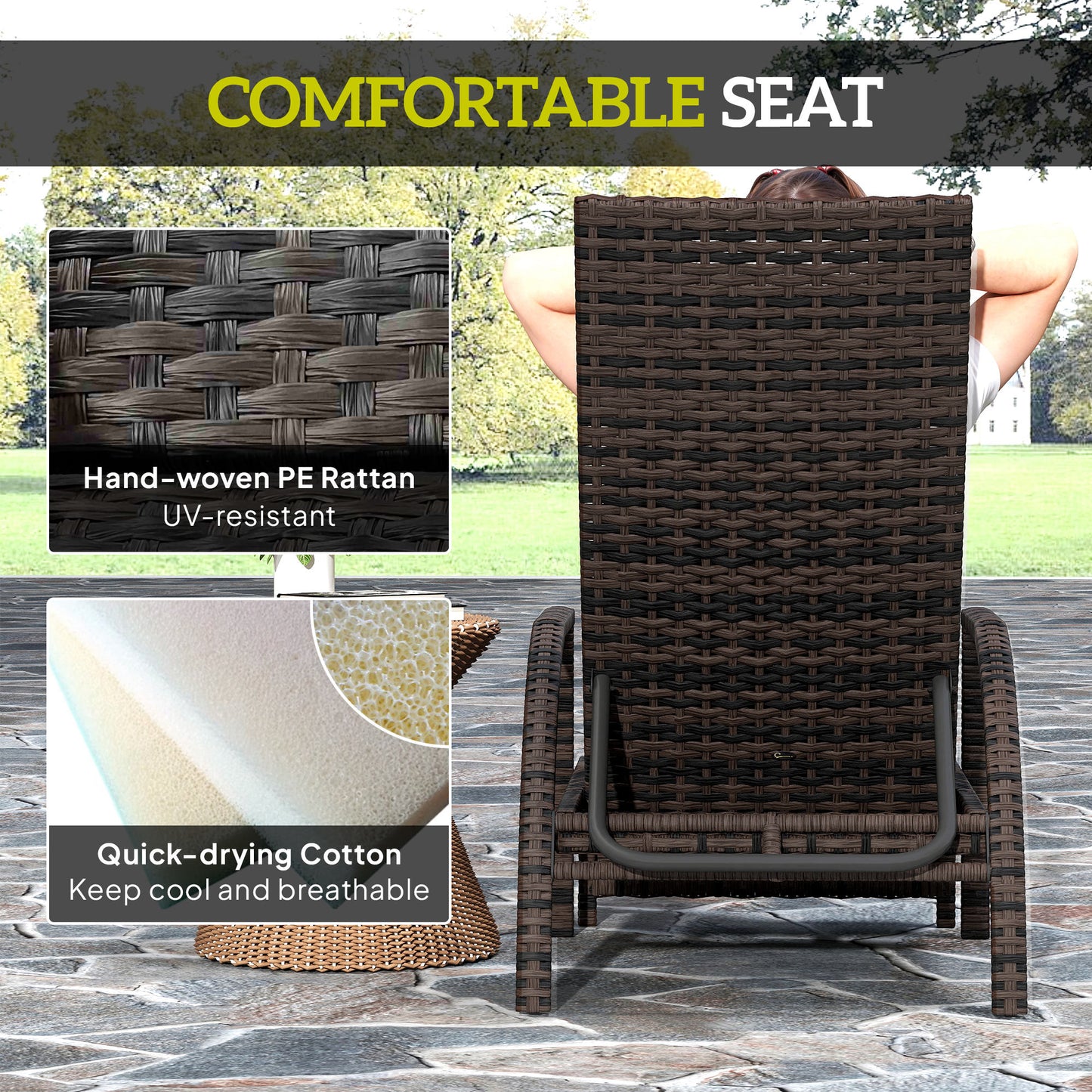 Outsunny Reclining Rattan Lounger With Extending Footrest Brown Outdoor Sun Lounger With Adjustable Backrest