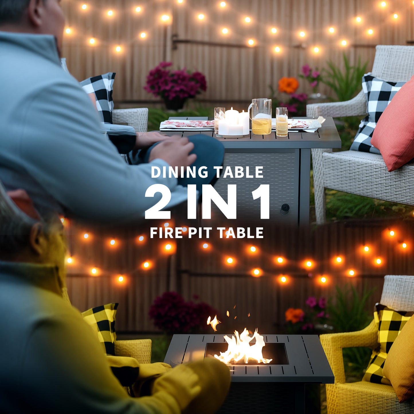 Outsunny Rattan Style Propane Gas Fire Pit Table 40000 BTU Smokeless Square Patio Heater with Thermocouple Lava Rocks
