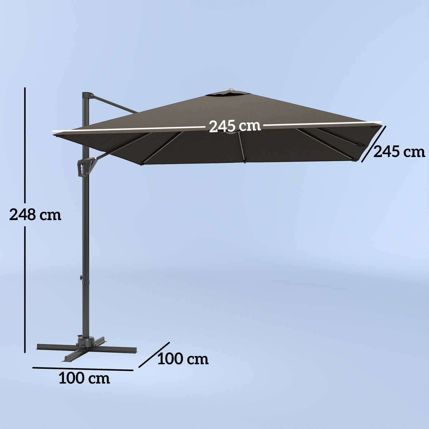 Outsunny Patio Offset Parasol Umbrella With Base Included Tan Aluminium Pole Five Position Adjustable 360 Movement