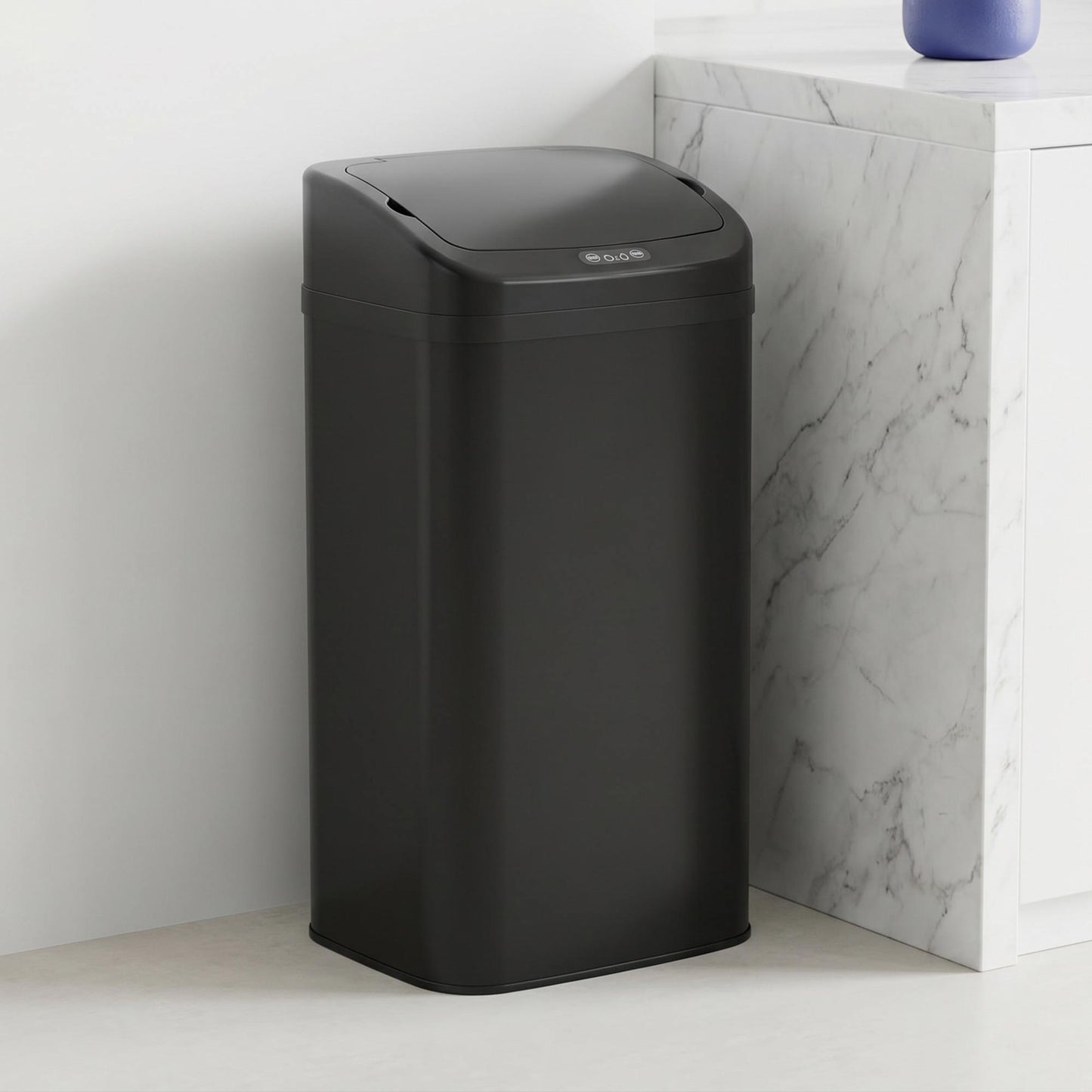HOMCOM 48L Sensor Bin with Infrared Auto Open Lid Black Galvanised Steel Construction for Hygienic Waste Disposal