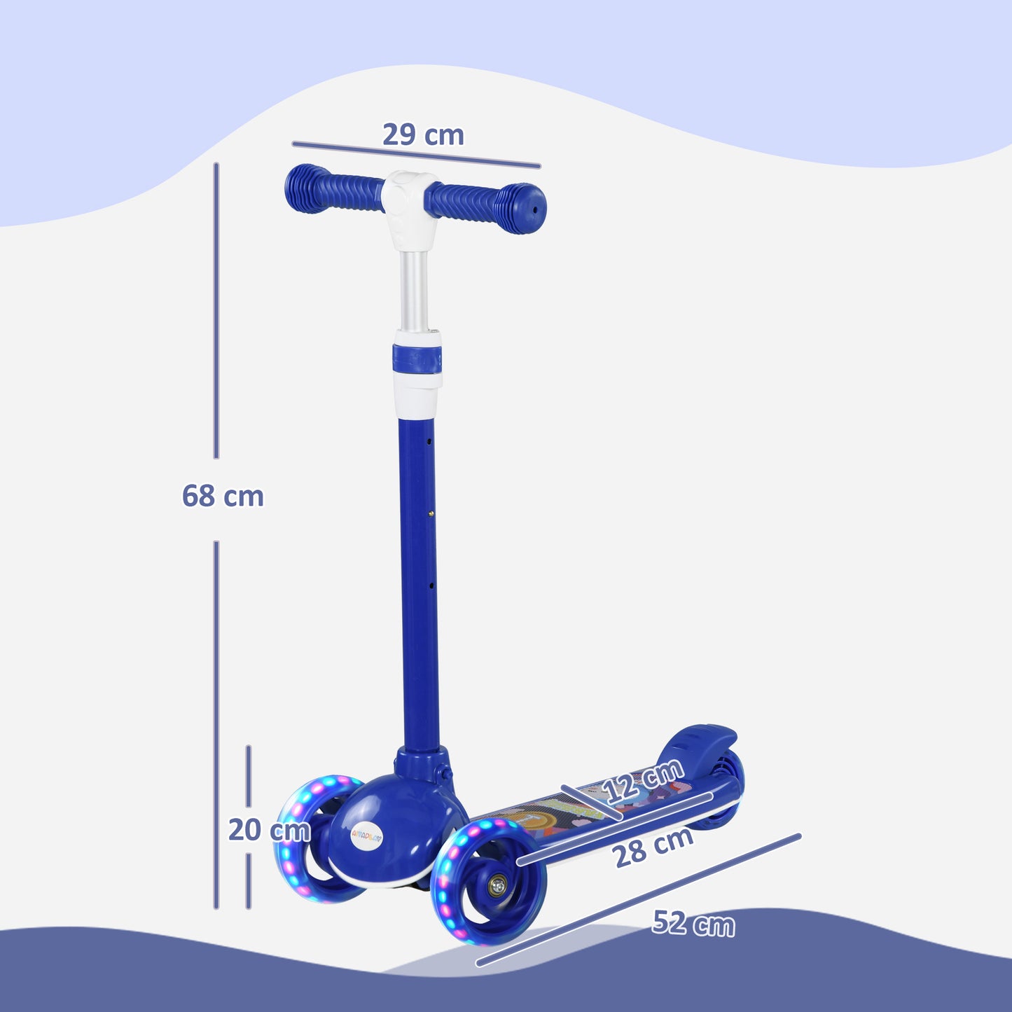 AIYAPLAY Adjustable Height LED Light Kids 3-Wheel Scooter for Ages 2-6, Blue - ALL4U RETAILER LTD