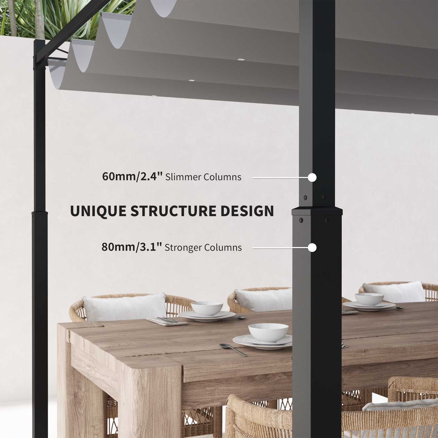 Outsunny 3x3m Metal Pergola With Retractable Roof And Magnetic Fixture Outdoor Gazebo Canopy UPF30 80mm Column Grey