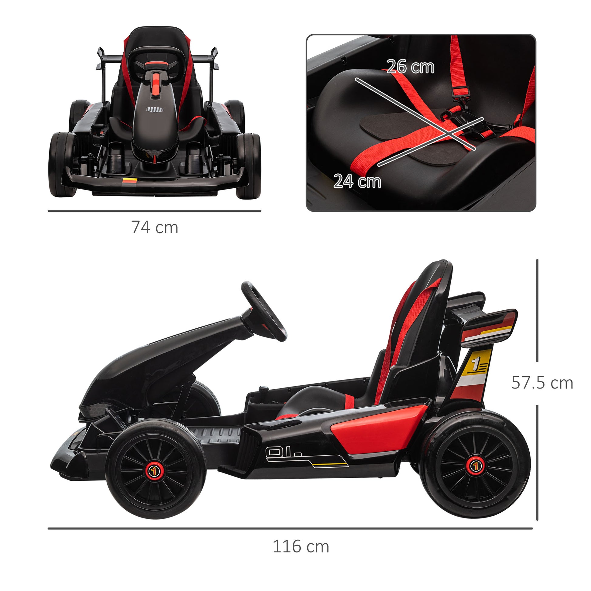 HOMCOM Kids Electric Racing Go Kart with Adjustable Footrest and Parental Remote Control, 12V Rechargeable Battery, Two Speed Modes, Black - ALL4U RETAILER LTD