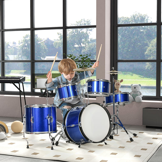 AIYAPLAY 11-Piece Children’s Drum Set with Adjustable Stool, Drumsticks, Pedal, and Cymbals - Perfect for Ages 3-6, Blue - ALL4U RETAILER LTD