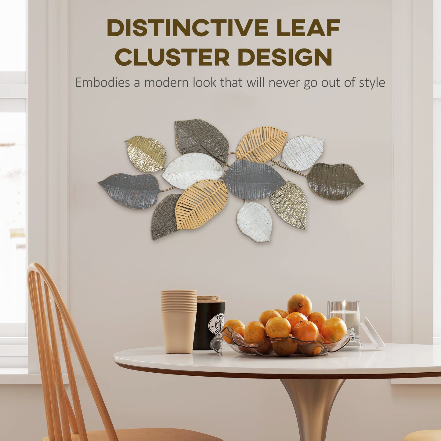 HOMCOM Metal Wall Art Modern Leaf Design Hanging Decor For Living Room Bedroom And Entryway 90.5W x 49H x 5D cm