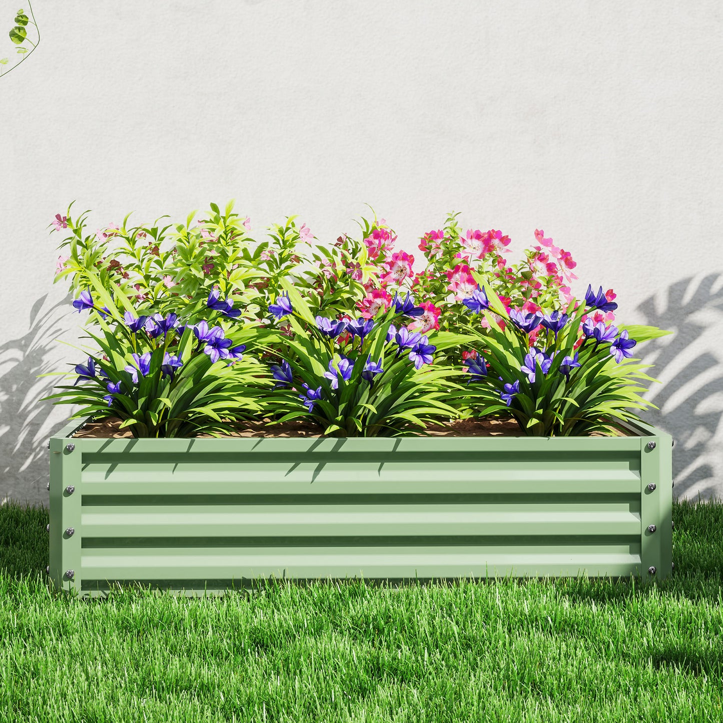 Outsunny Square Raised Garden Bed With Weatherized Steel Frame For Vegetables And Herbs 120 X 120 X 30cm Light Green