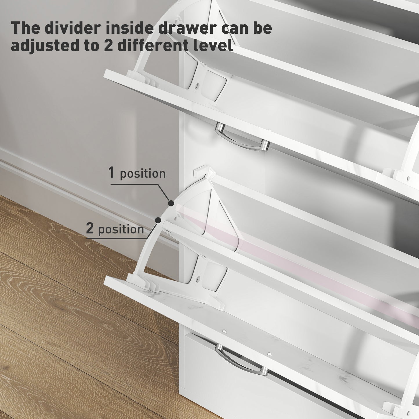 HOMCOM Marble White Shoe Storage Cabinet With 3 Flip Drawers Top Drawer And Adjustable Shelves Hallway Cabinet