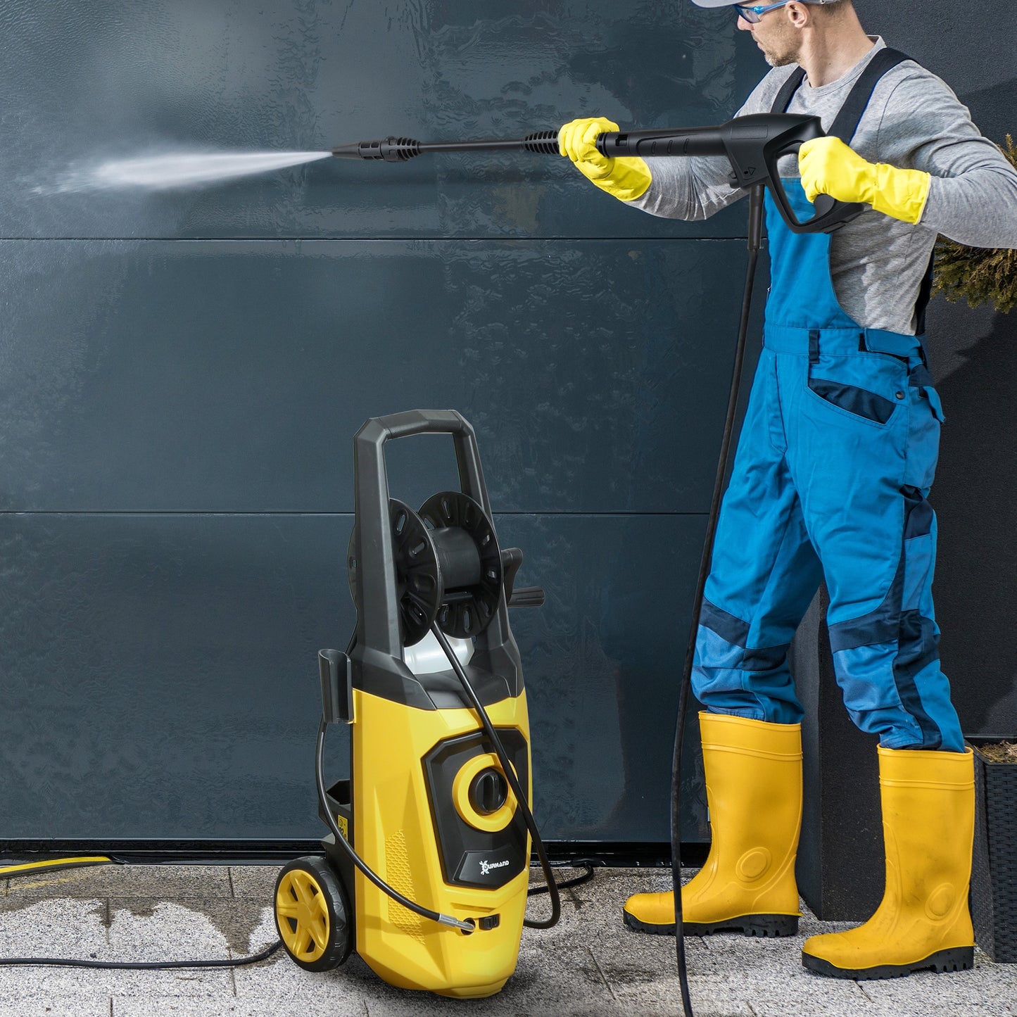 Durhand 1800W Pressure Washer 150 Bar 510 L Per Hour Portable Jet Wash With 6m Hose Reel For Garden Car Furniture Yellow