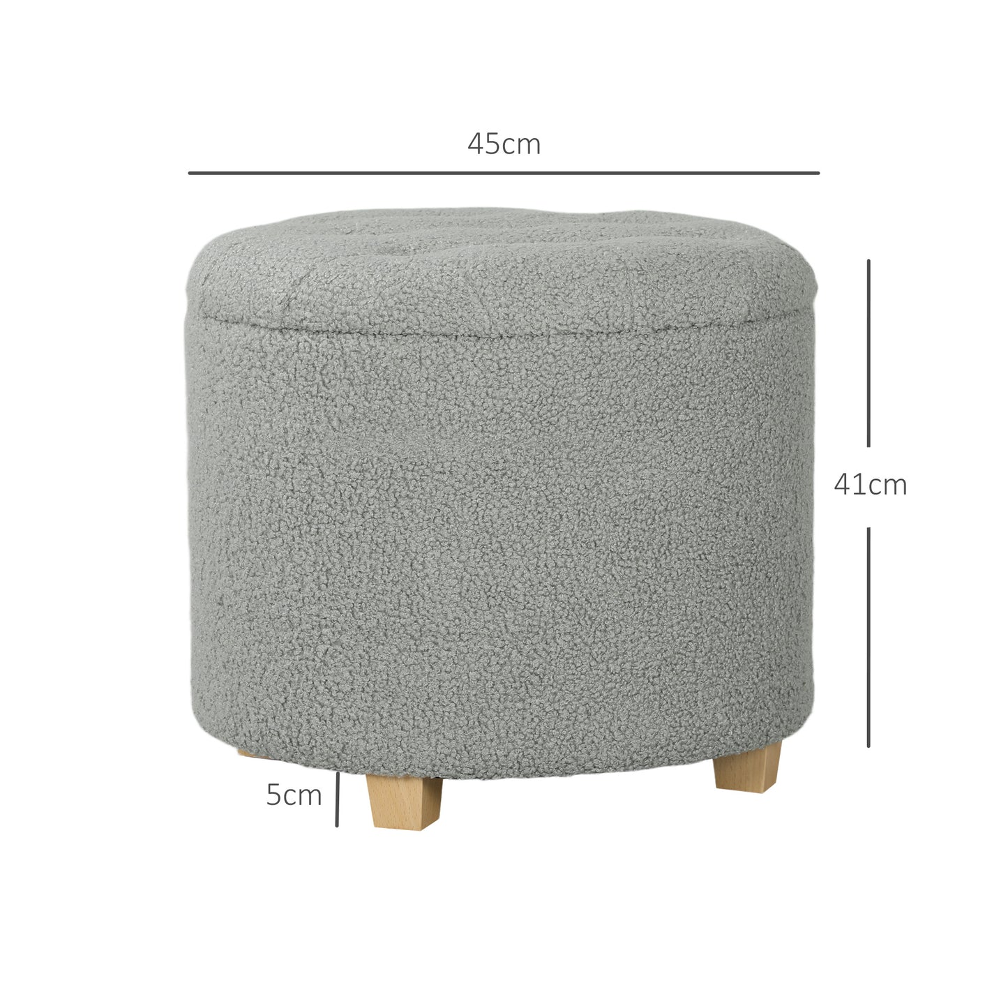 HOMCOM 40.5L Teddy Fleece Storage Ottoman Grey with Button Tufted Lid for Cozy Seat and Storage