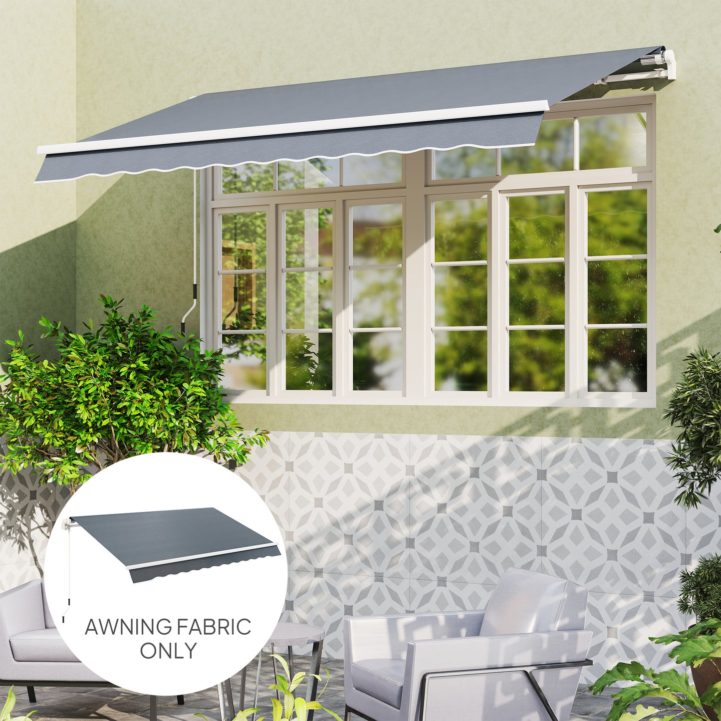 Outsunny Awning Replacement Canopy for 3 x 2.5 m Garden Awnings Grey Fabric Only Water Resistant UPF 50 Plus