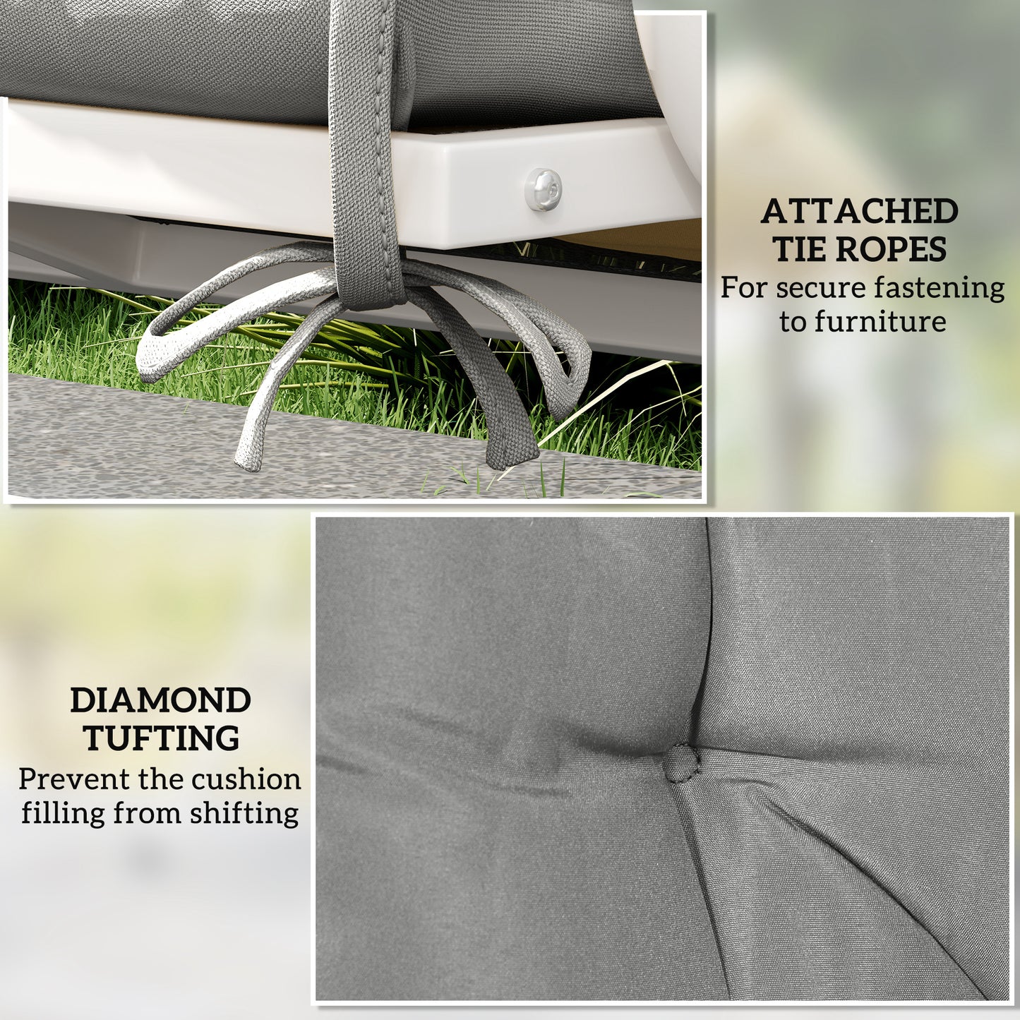 Outsunny 2 Seater Bench Pad Garden Chair Cushion With Back And Ties For Indoor And Outdoor Use 98 x 100 cm Light Grey