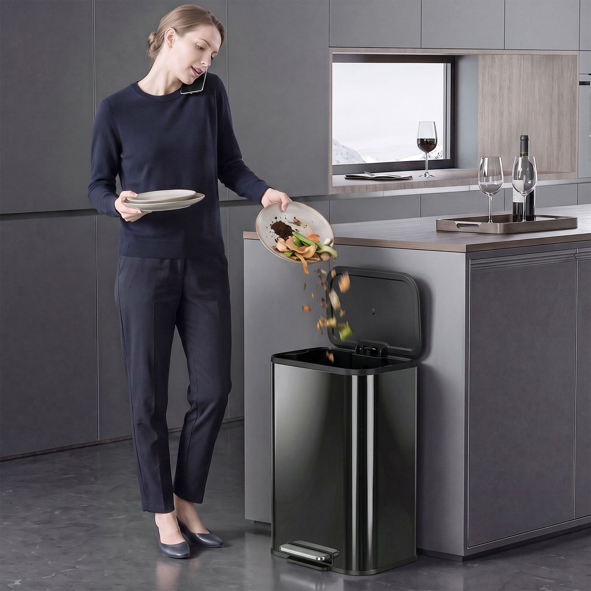 HOMCOM 50L Metal Kitchen Pedal Bin With Soft Close And Removable Bucket