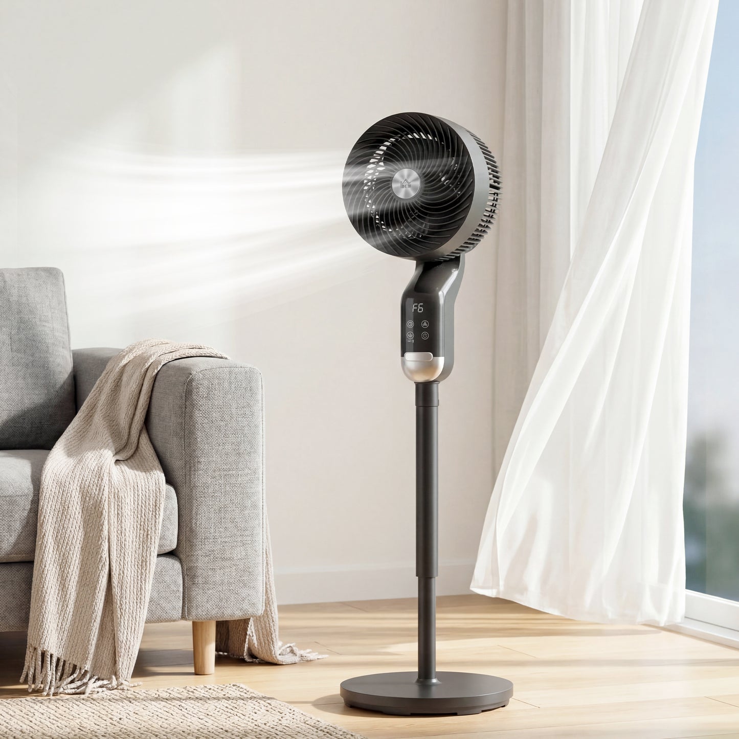 HOMCOM 20 DB Silent Standing Pedestal Fan With Remote 8 Speed Settings 3D Oscillation Adjustable Height 12H Timer