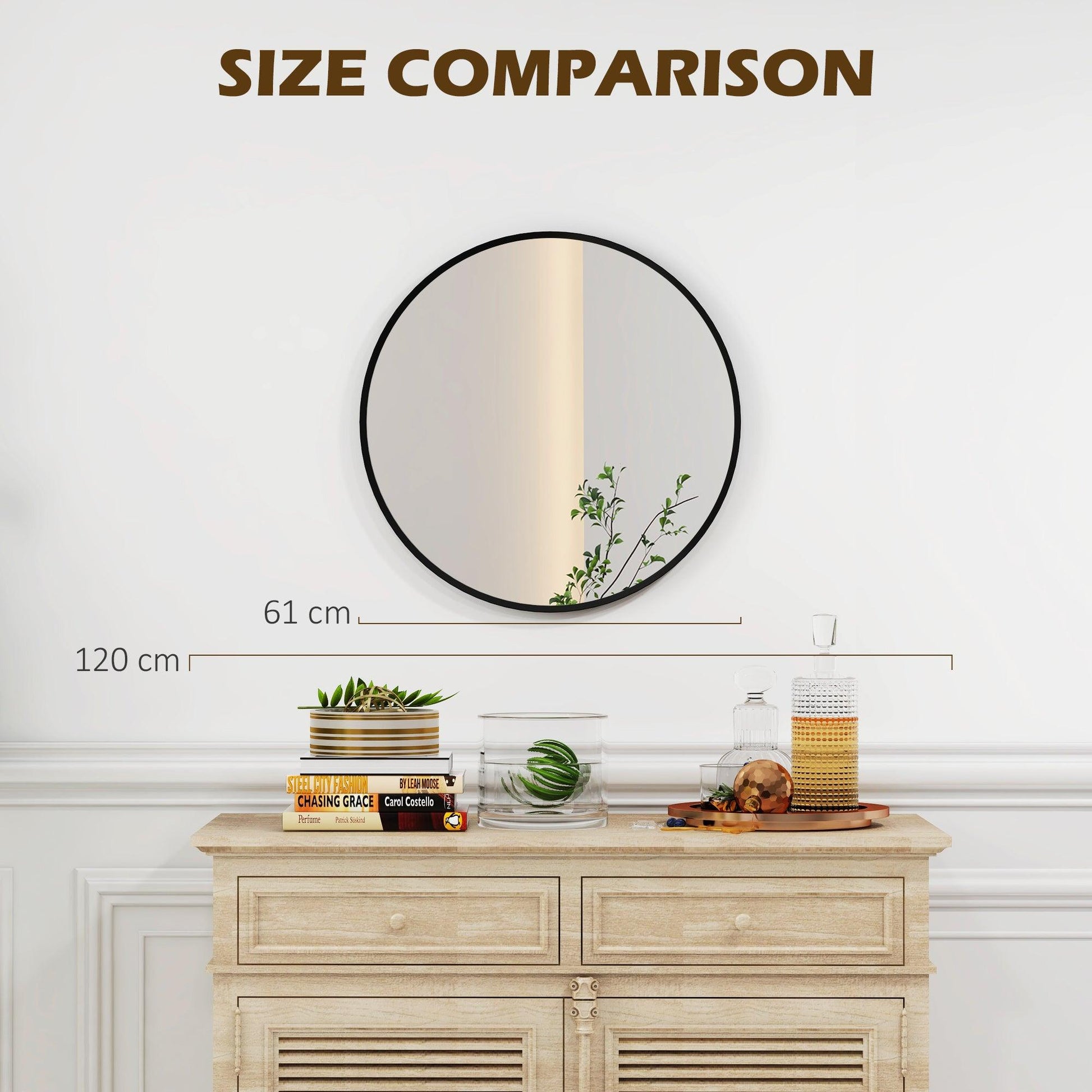 HOMCOM Wall Mirror for Living Room Bedroom, 61 cm Circle Bathroom Mirror, Black - ALL4U RETAILER LTD