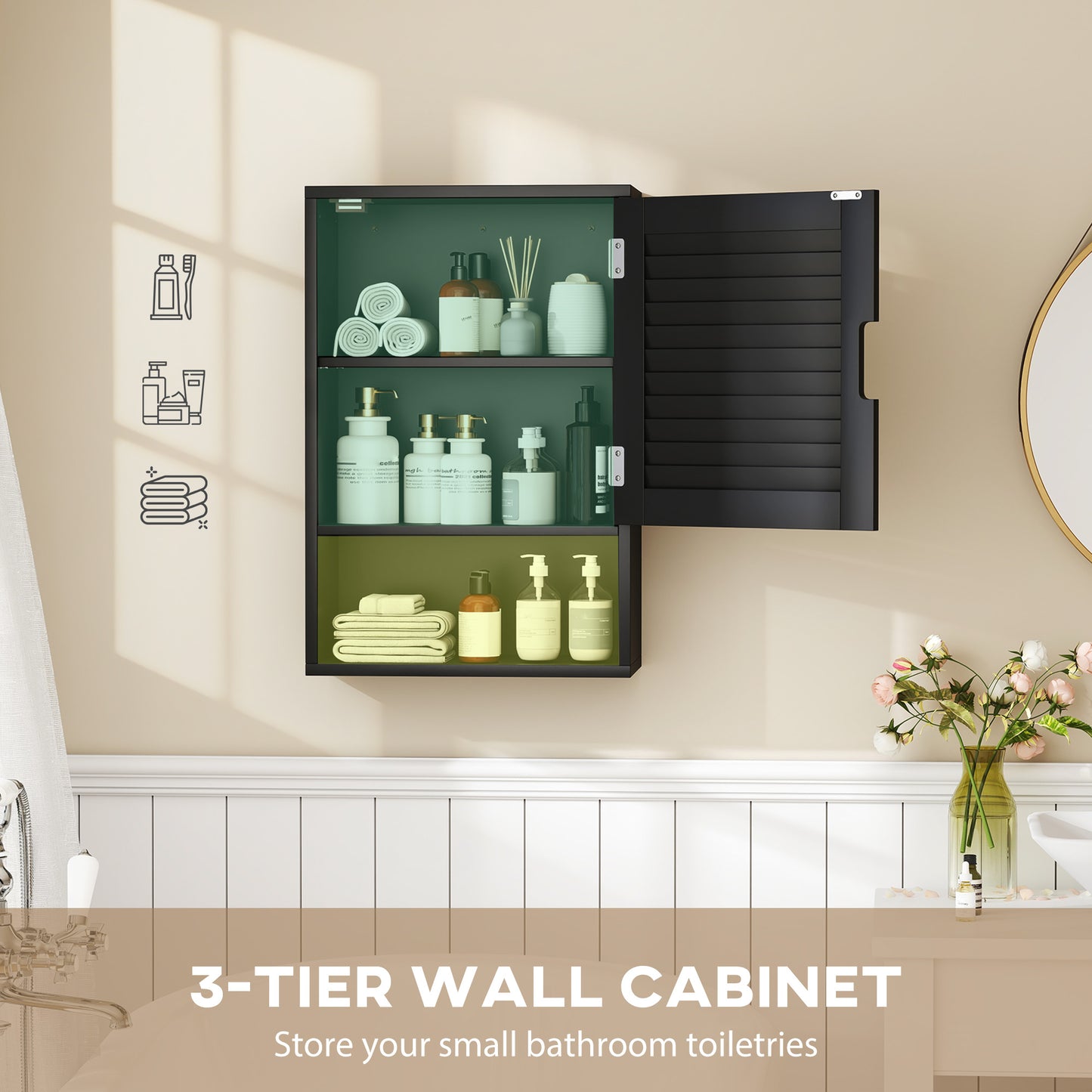 HOMCOM Wall Mounted Bathroom Cabinet With Adjustable Shelves Black 40 x 20 x 60 cm Space Saving Storage