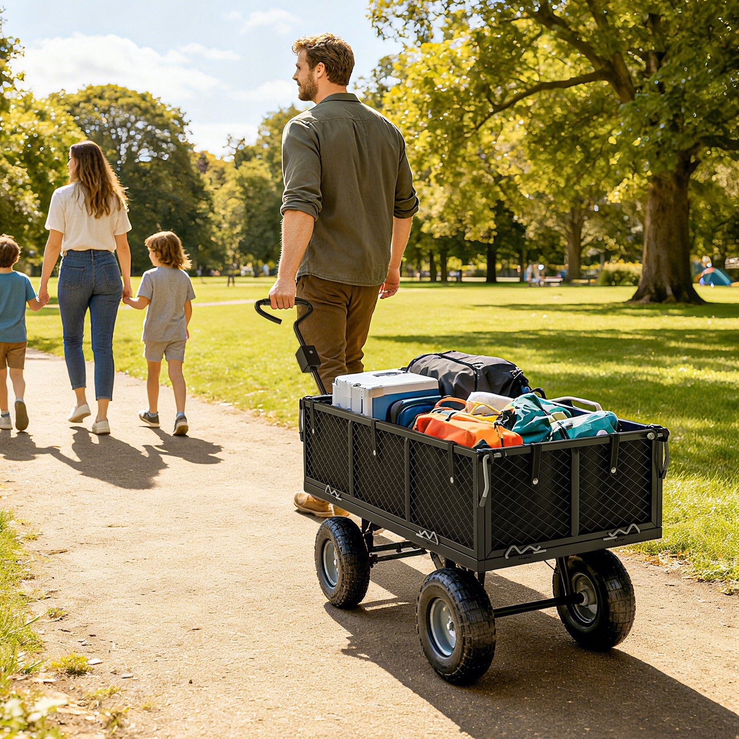 Outsunny 114L Steel Frame Garden Cart Trolley With Removable Waterproof Bag Black
