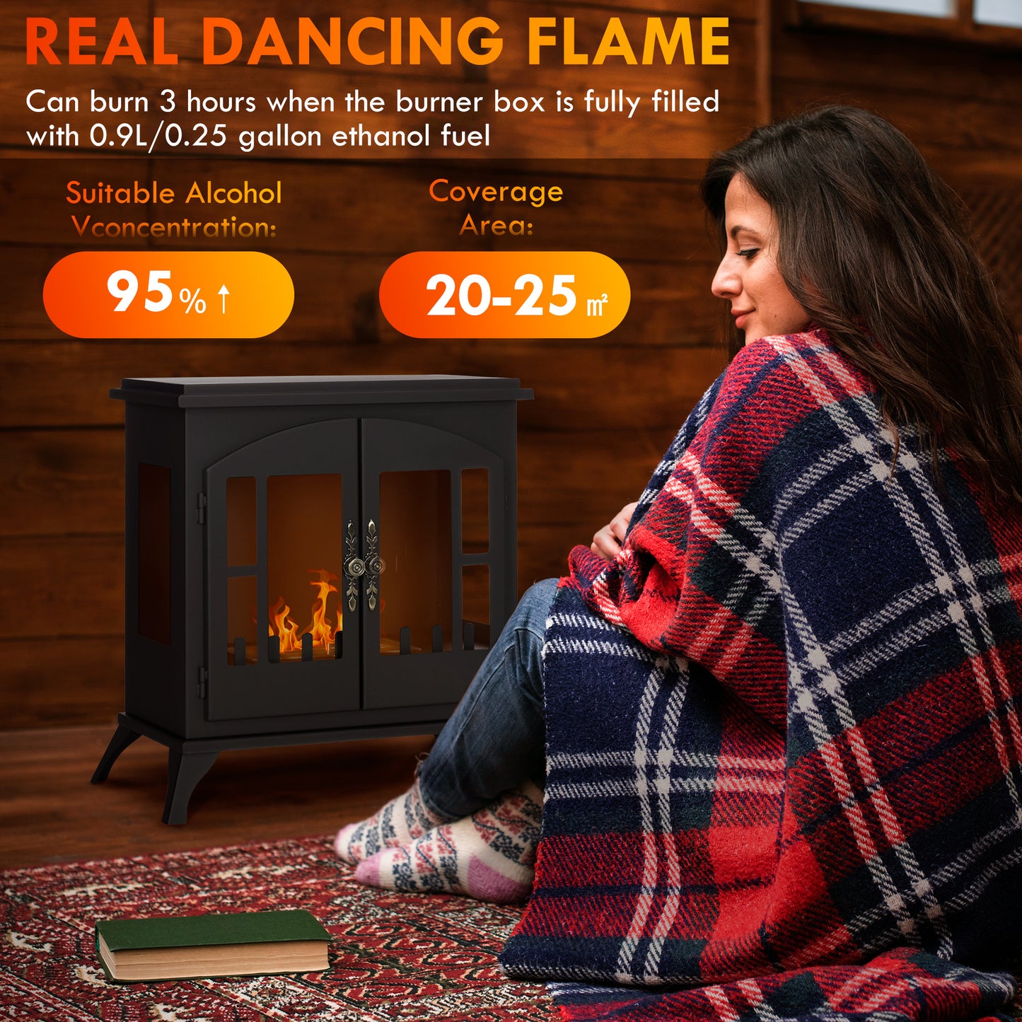 HOMCOM Freestanding Bioethanol Stove Stainless Steel Black 3 Hour Burn Flame Snuffer For Living Room