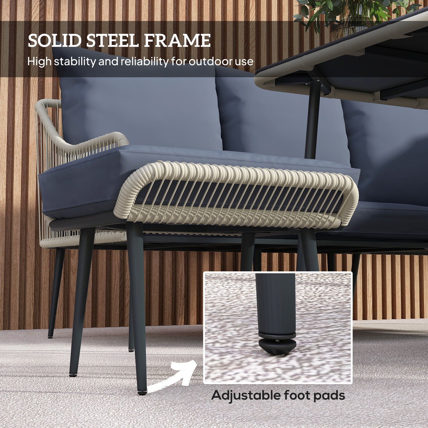 Outsunny Six Piece Rattan Garden Sofa Set Grey With Square Table And Footstools