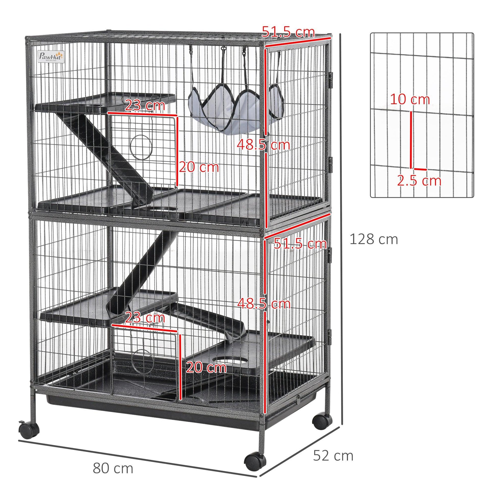 PawHut Small Animal Cage with Removable Tray, Silver Grey - ALL4U RETAILER LTD