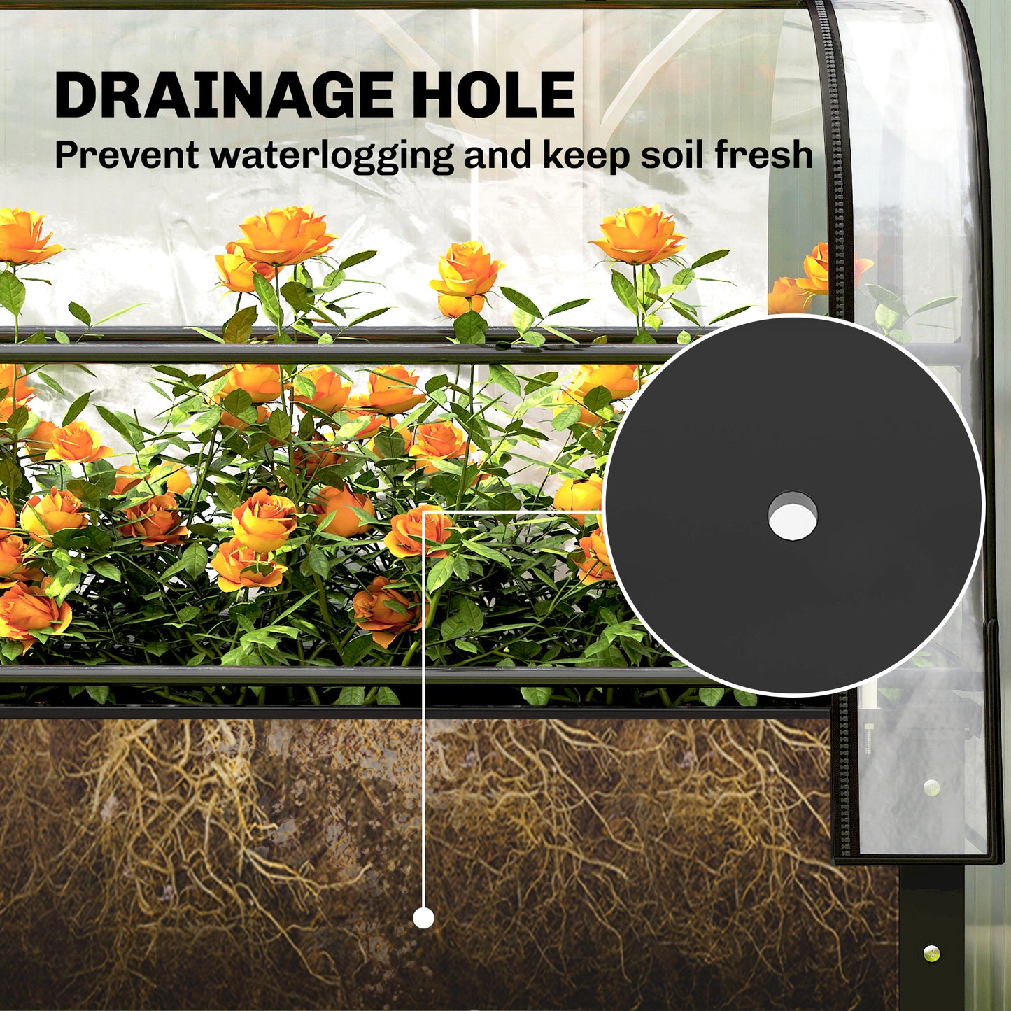 Outsunny Raised Planter With Flip Up Greenhouse Cover On Legs Drainage Hole Black Metal Garden Bed