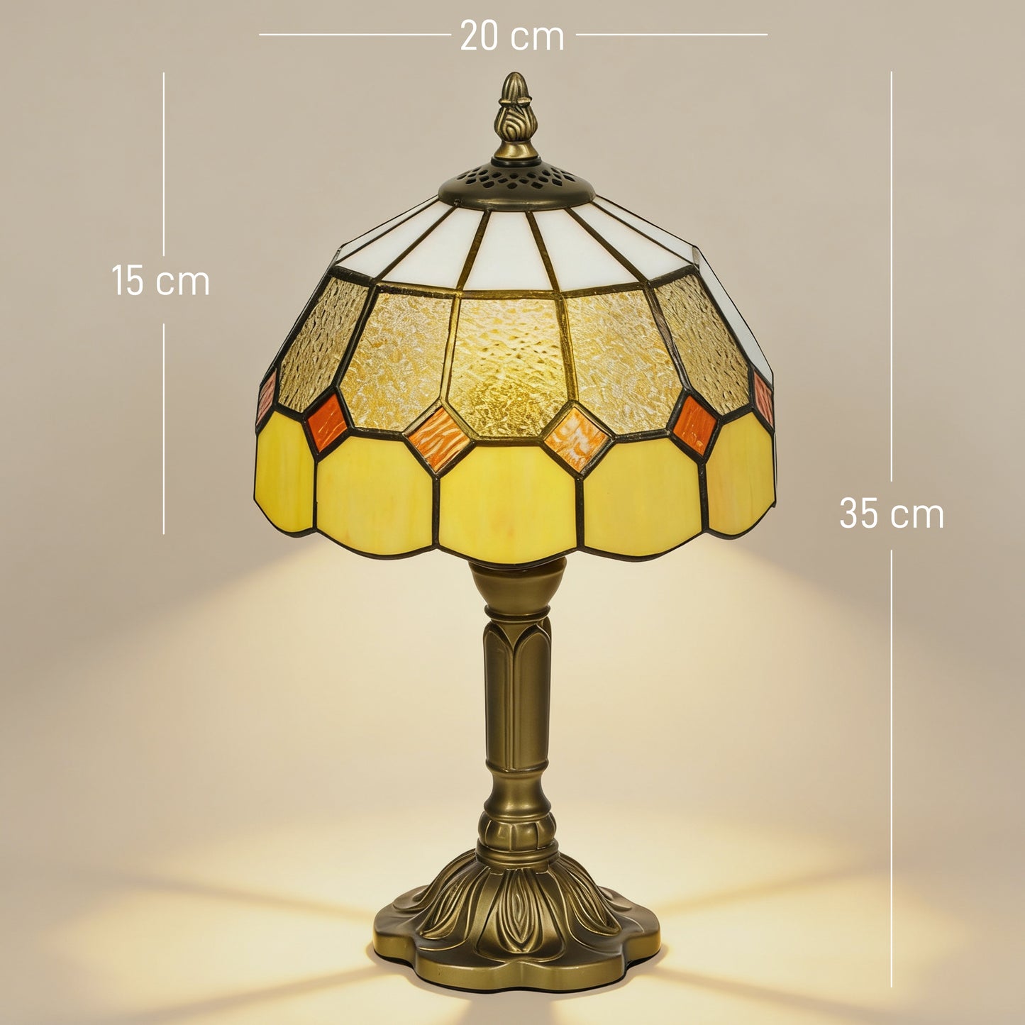 HOMCOM Handmade Art Deco Glass Table Lamp White And Orange Stained Glass Shade Finish