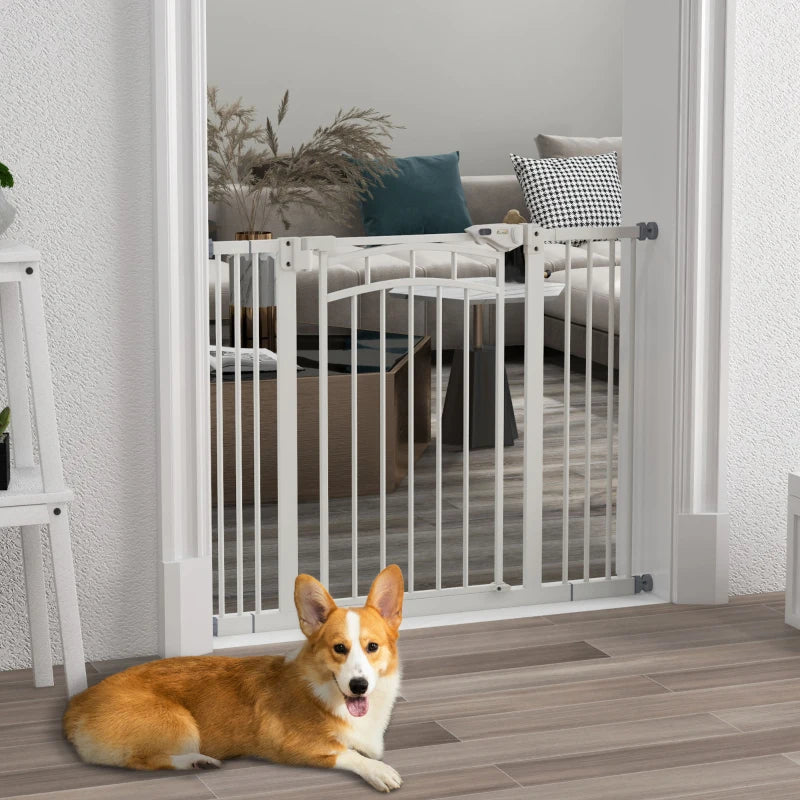 PawHut Pressure Fit Stair Gate with Auto-Closing Door for Small to Medium Dogs - Easy Installation, Adjustable Width 74-100cm - ALL4U RETAILER LTD