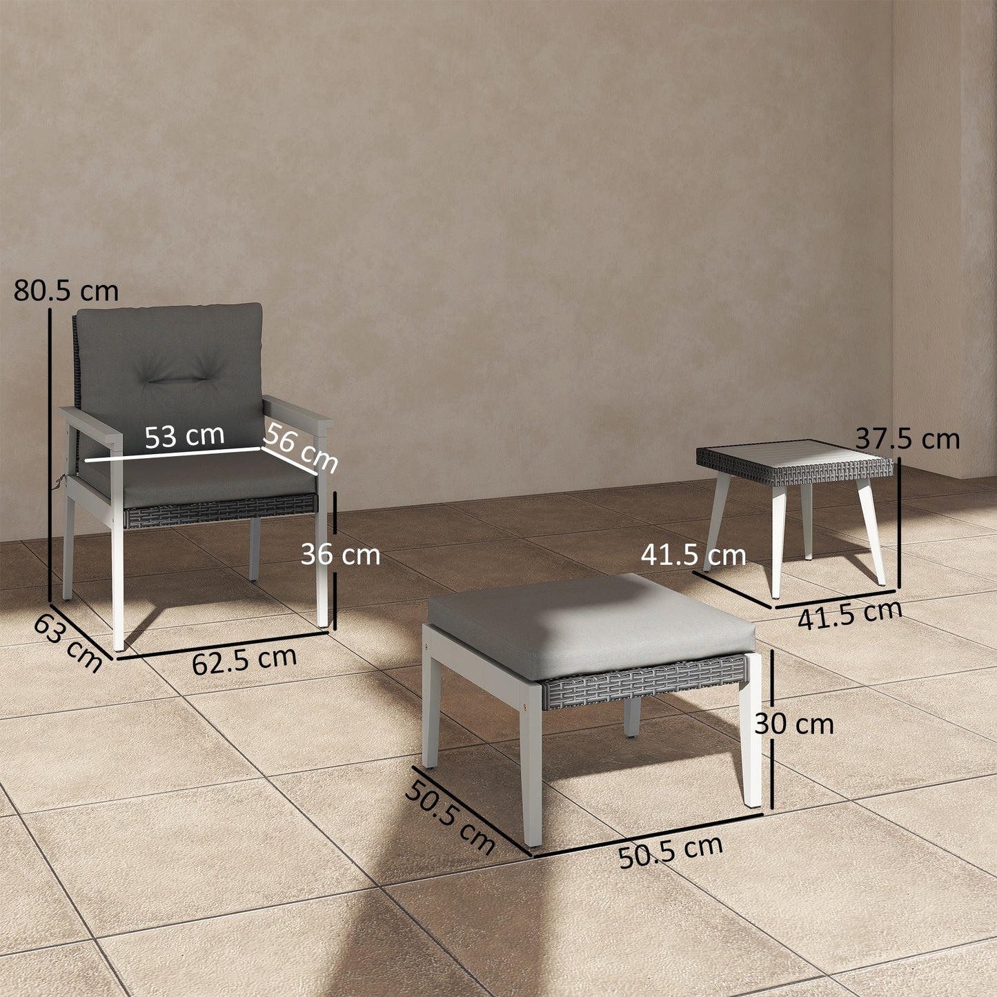 Outsunny Five Piece Rattan Patio Set With Acacia Wood Top Table Grey Outdoor Furniture