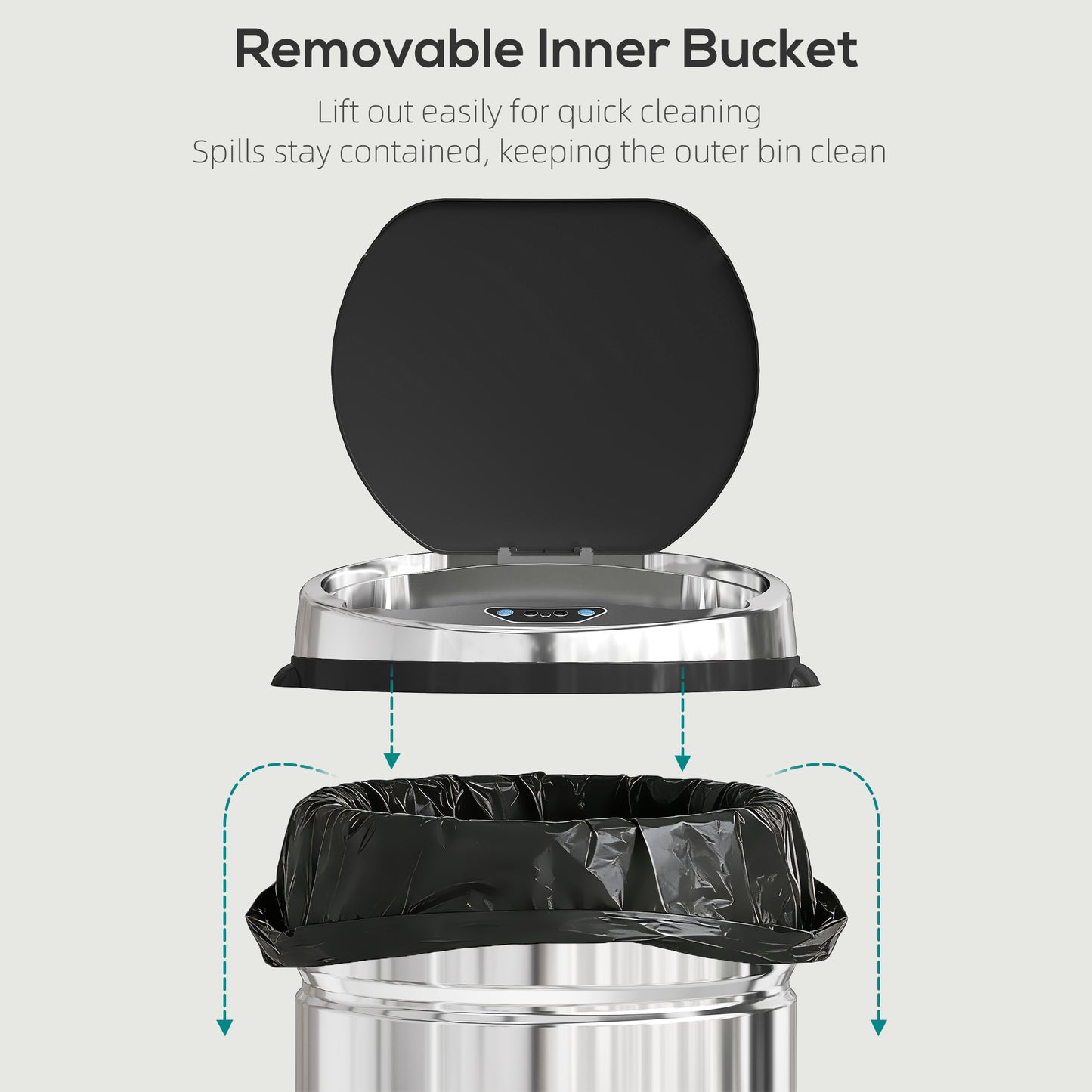 HOMCOM 42L Stainless Steel Sensor Bin With Touchless Lid Motion Sensor Within 15 cm Silver Tone