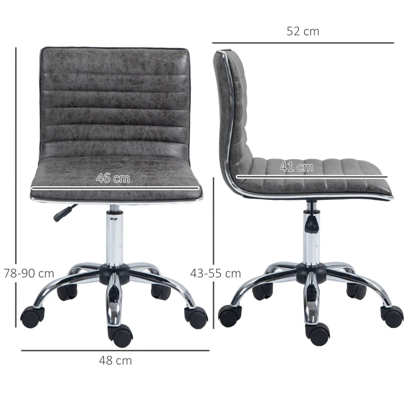 HOMCOM Adjustable Swivel Office Chair - Armless Mid-Back Design, Microfiber Cloth, Chrome Base - Grey - ALL4U RETAILER LTD