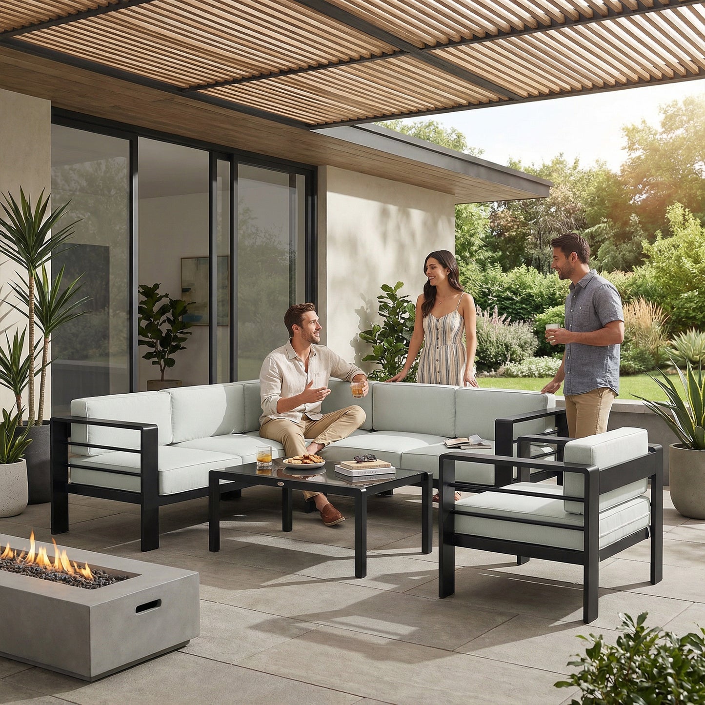 Outsunny 5-Piece Garden Corner Sofa Set With Cushions 6 Seater Aluminium Furniture Set With Coffee Table Light Grey