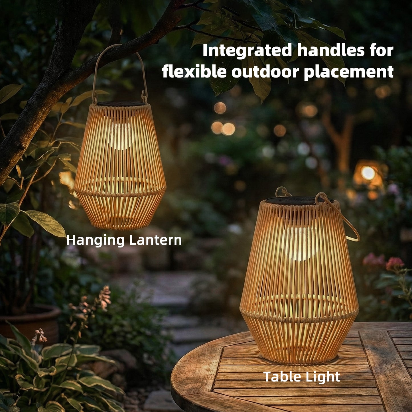 Outsunny Hanging Rattan Solar Lanterns 2 Pack with Handles for Patio Pathway Terrace Outdoor Brown Auto On Off