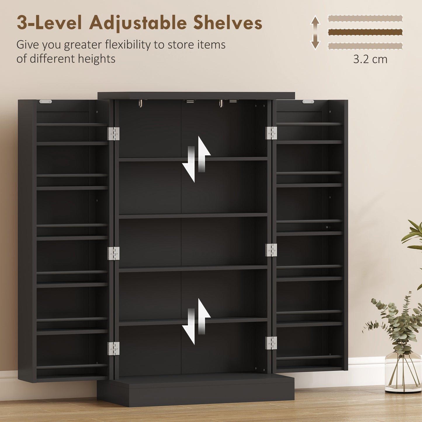 HOMCOM Freestanding Kitchen Pantry Cabinet With Five Inner Shelves And Adjustable Shelves Black