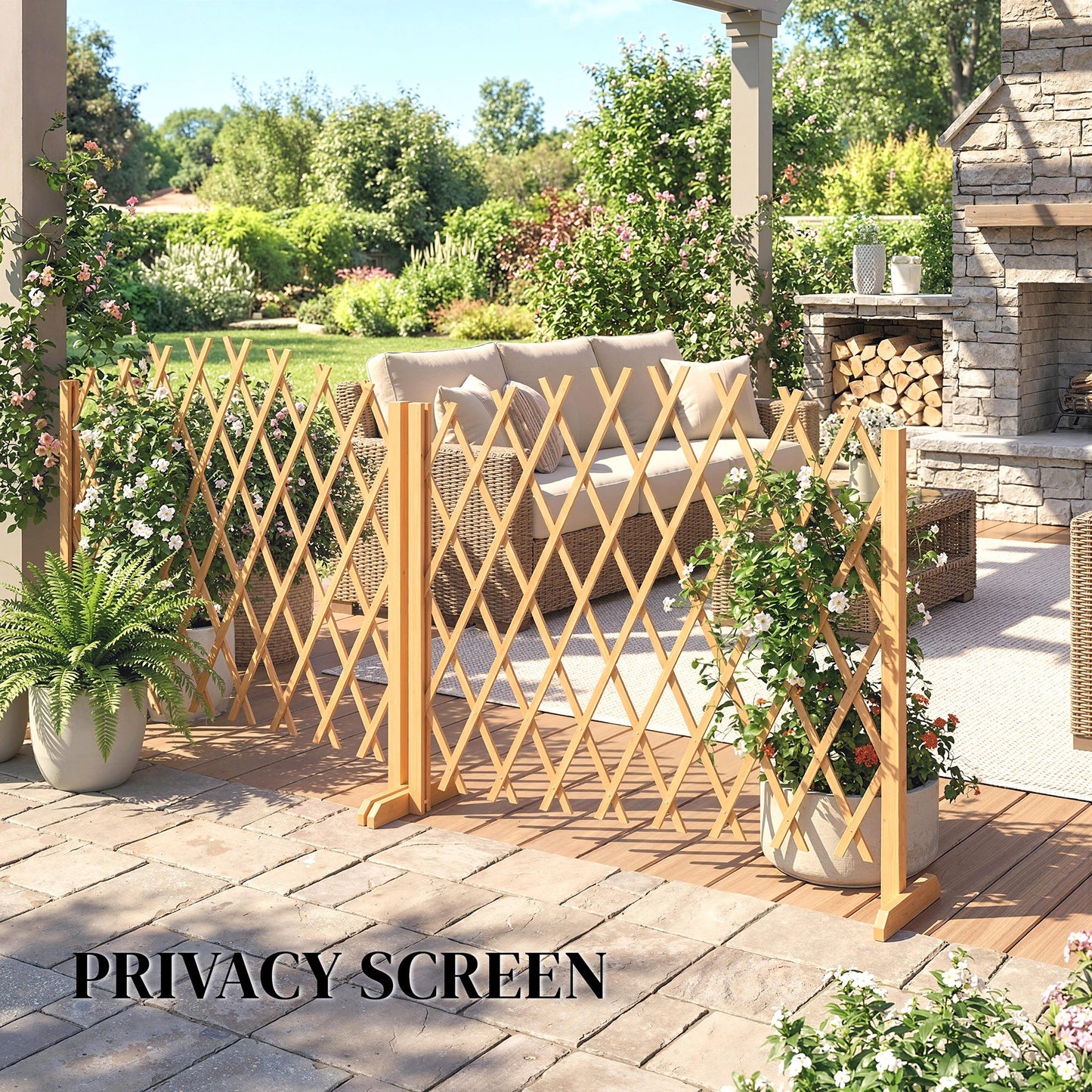 Outsunny 2 Pack Expanding Fence Panels Freestanding Wooden Garden Fence With Stable Feet 180 x 30 x 103 cm Brown