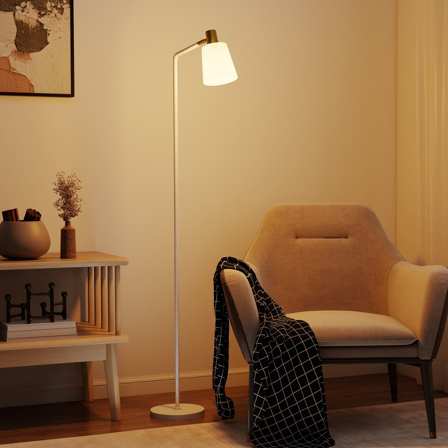 HOMCOM Modern LED Floor Lamp With 350 Degree Rotatable Head For Living Room White