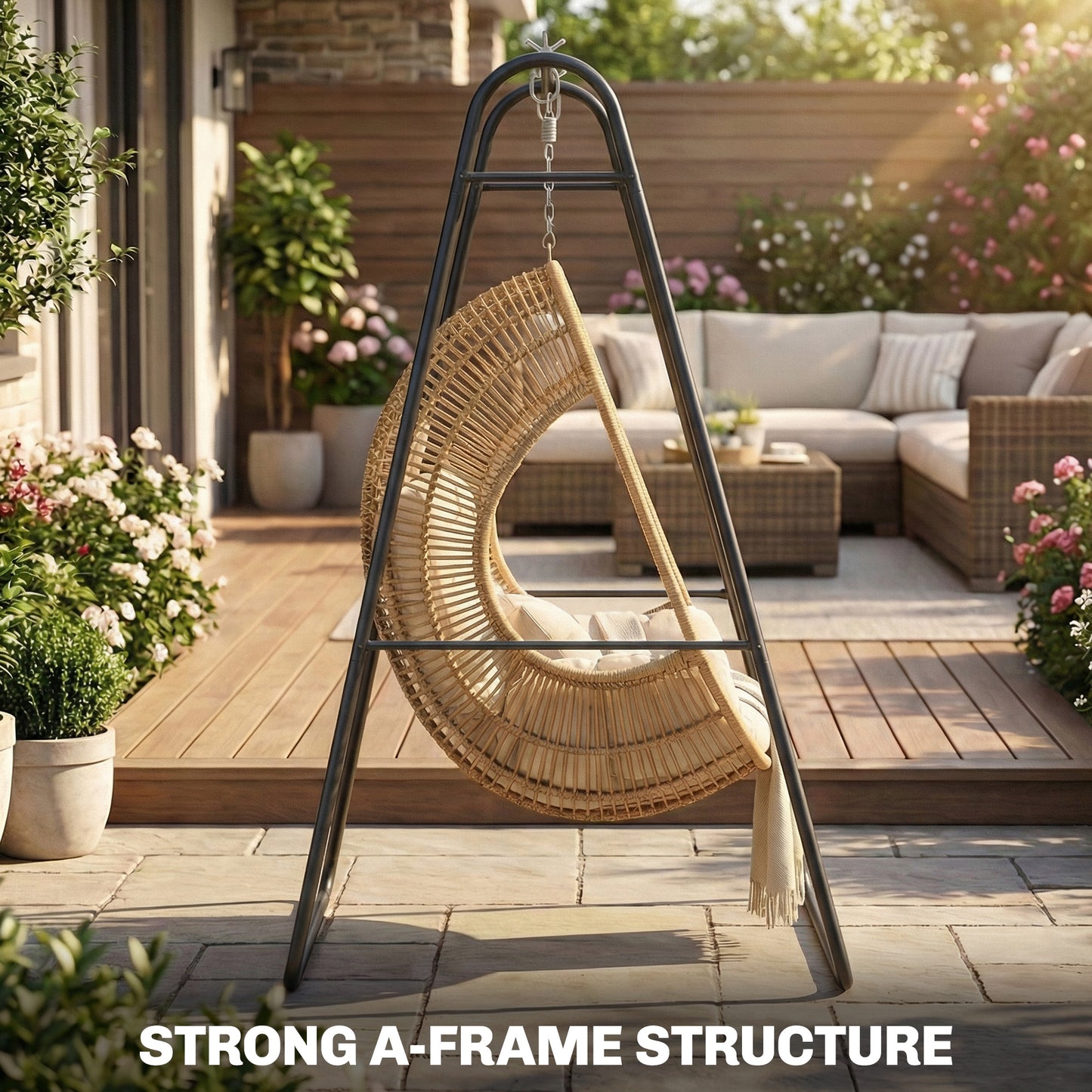 Outsunny Hammock Chair Stand 150Kg Load Capacity For Indoor And Outdoor Use Black All Weather Powder Coated Frame