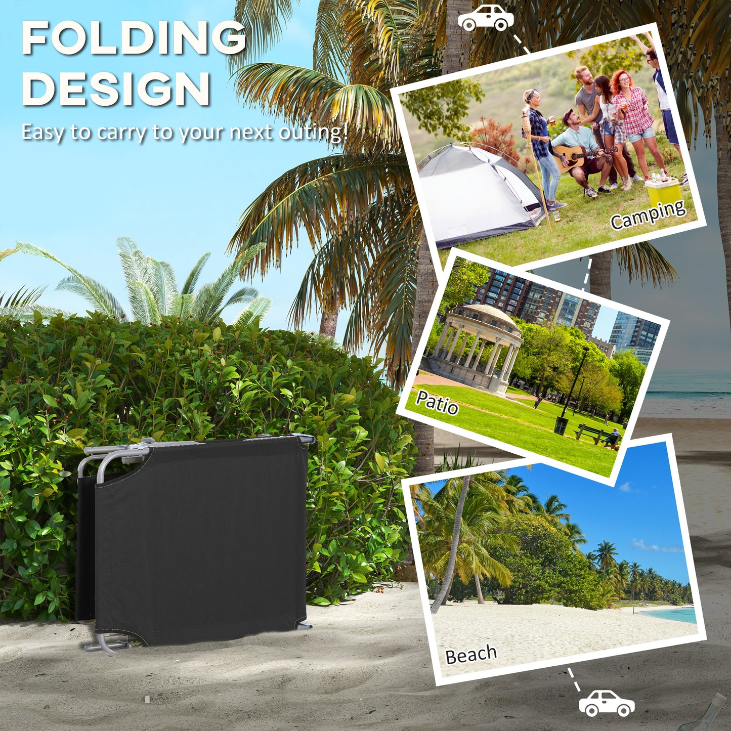 Outsunny Foldable Sun Lounger Set Of 2 With Sun Shade And Adjustable Backrest Black
