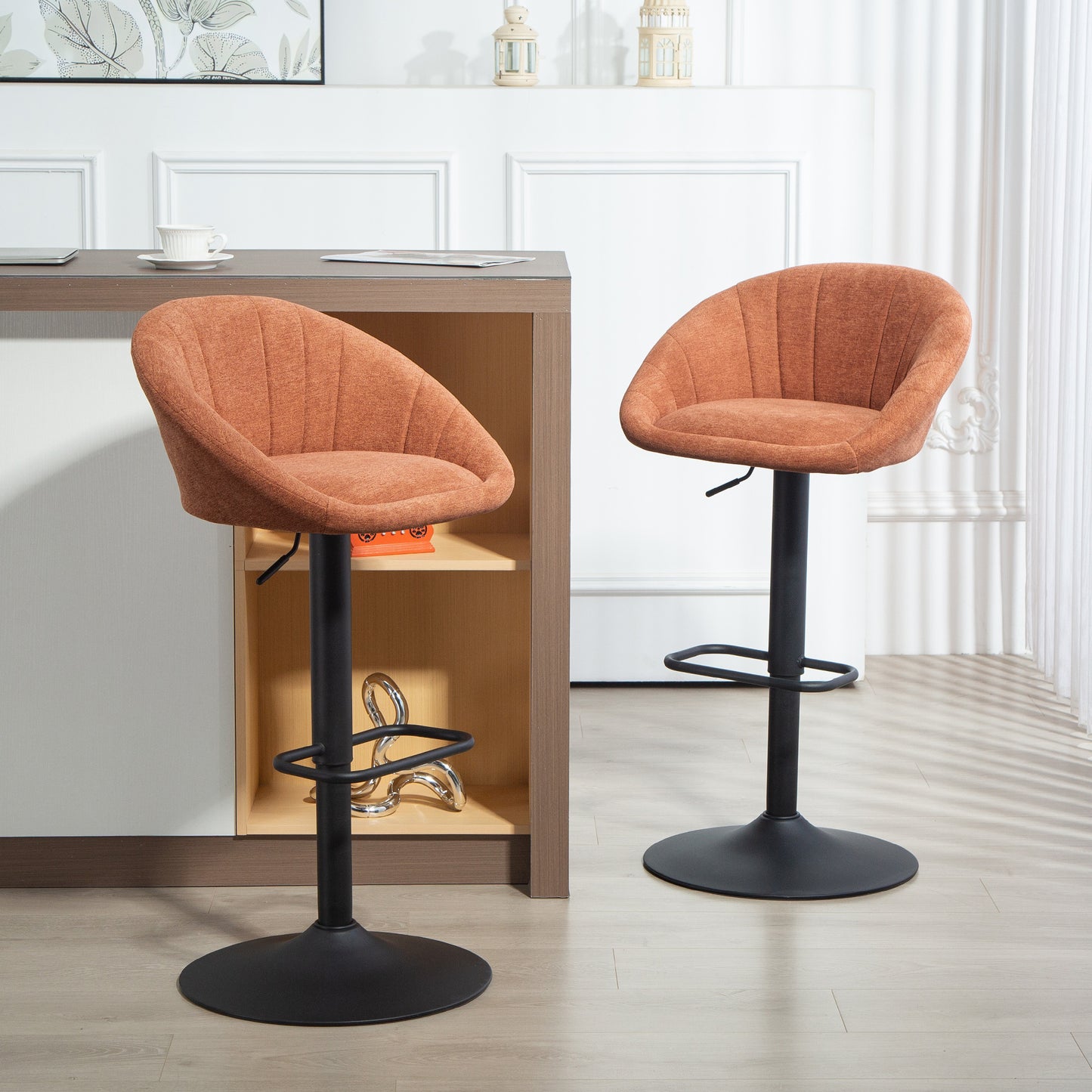 HOMCOM Set Of Two Relaxed Tub Bar Stools Orange Adjustable Height 62-82 Cm 360 Degree Swivel