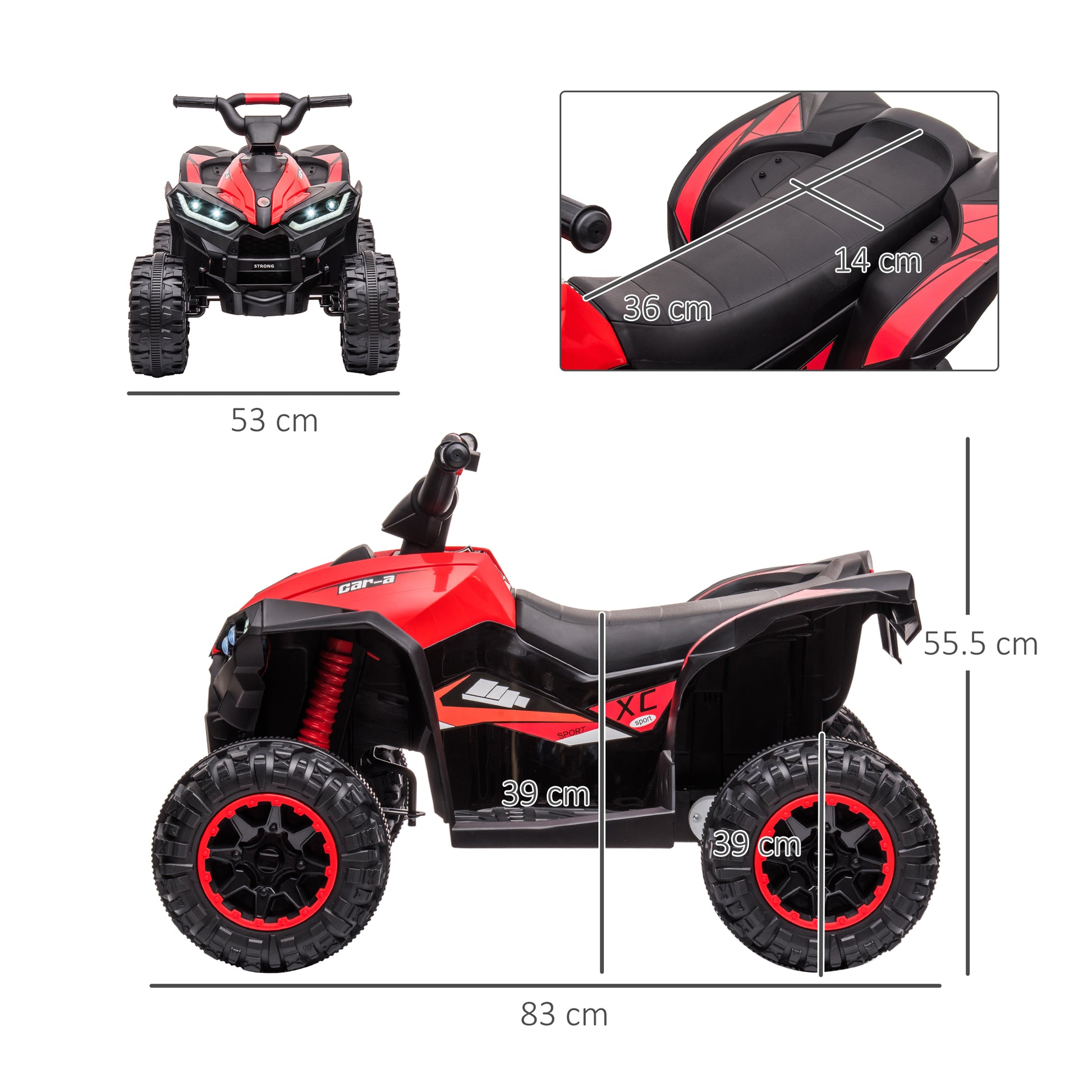 HOMCOM Kids 12V Electric ATV with Music & Horn - Red Ride-On Quad for Ages 3-5 - ALL4U RETAILER LTD