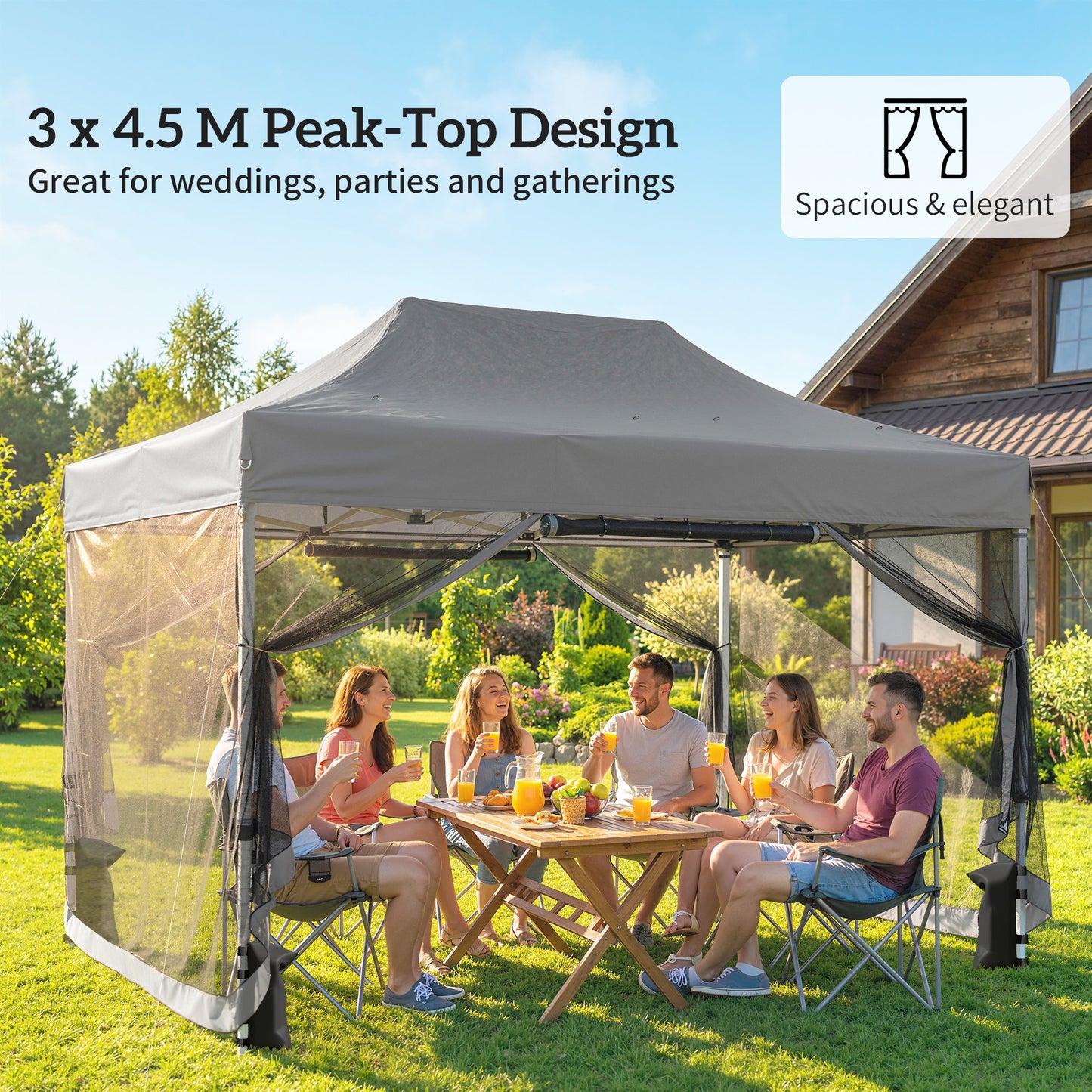 Outsunny 3 By 4.5 Meters Pop Up Gazebo With Mesh Netting UPF50 Plus Heavy Duty Outdoor Garden Tent Marquee Dark Grey