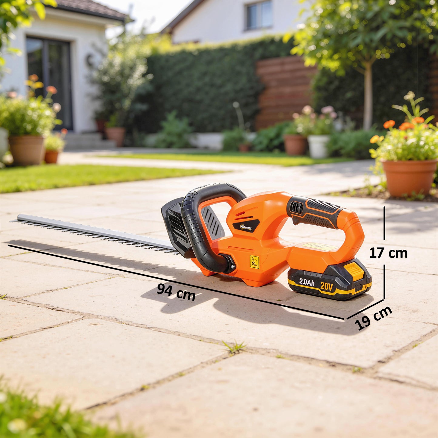 Outsunny 20 Inch Cordless Hedge Trimmer 18V With 51 Cm Dual Action Blade 2000mAh Battery