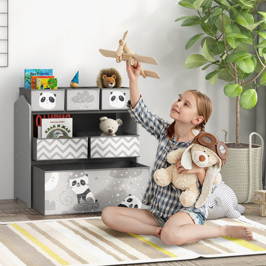 ZoneKiz Kids Storage Unit With Six Fabric Bins For Bedrooms Playrooms And Nurseries Grey
