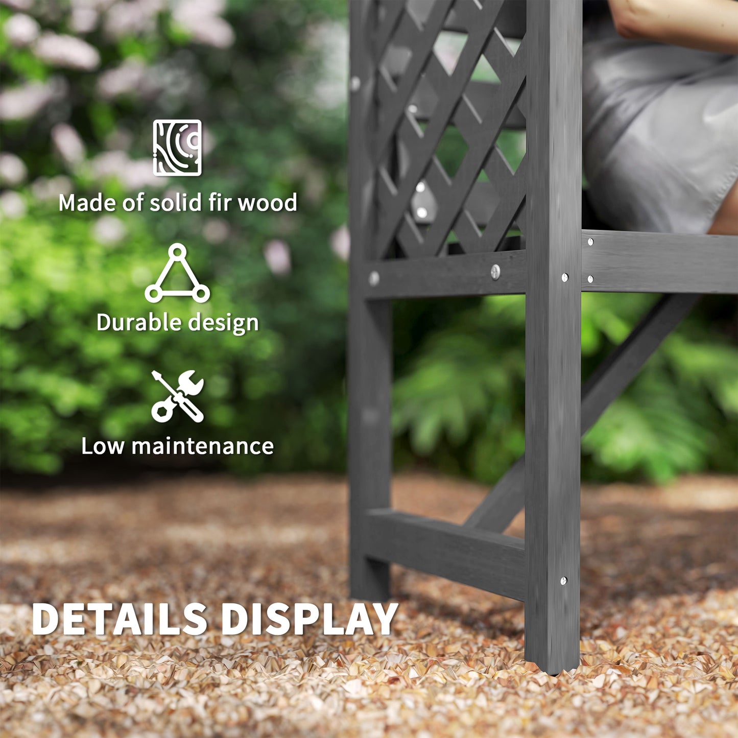 Outsunny Wooden Garden Arbour Bench With Trellis For Climbing Plants And Vines Grey Finish