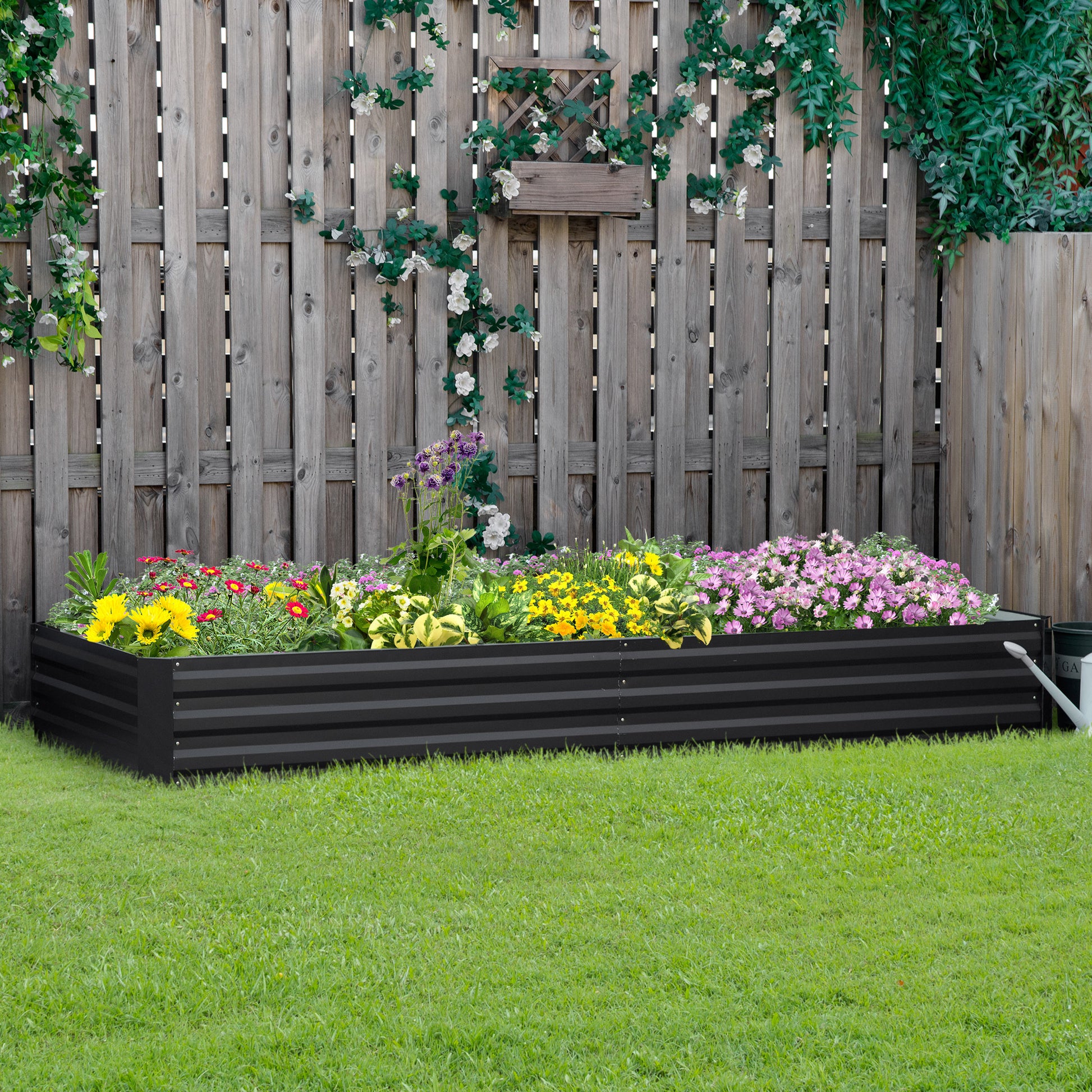 Outsunny Galvanized Steel Raised Garden Bed Planter Box for Outdoor Gardening - Grey, 241x90.5x30cm - ALL4U RETAILER LTD