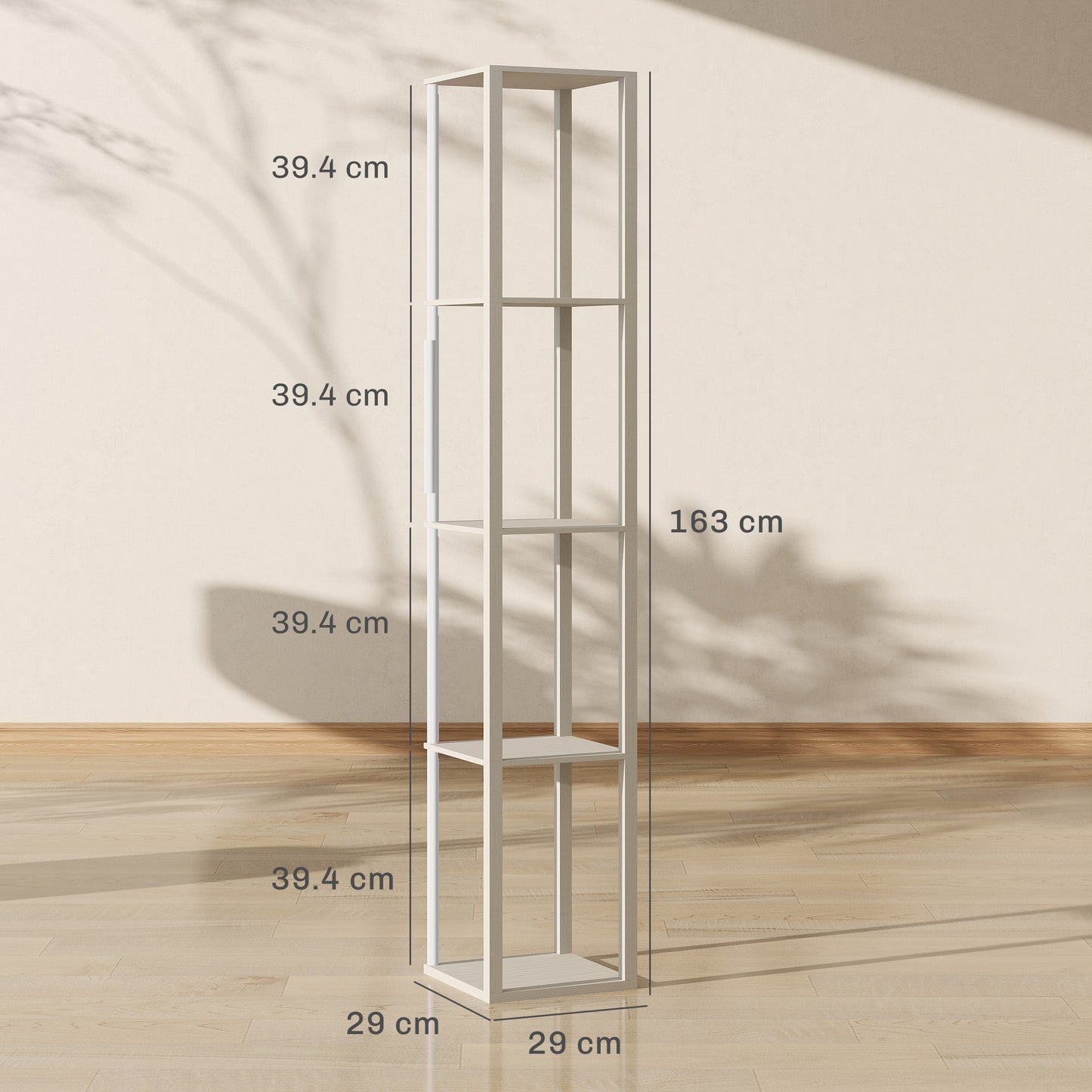 HOMCOM RGB LED Floor Lamp With Shelves Oak Dimmable Standing Lamp With Remote Control