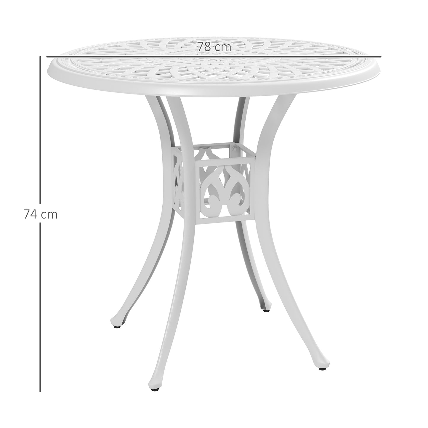 Outsunny 78 cm Round Garden Dining Table With Parasol Hole Cast Aluminium White Outdoor Table Only